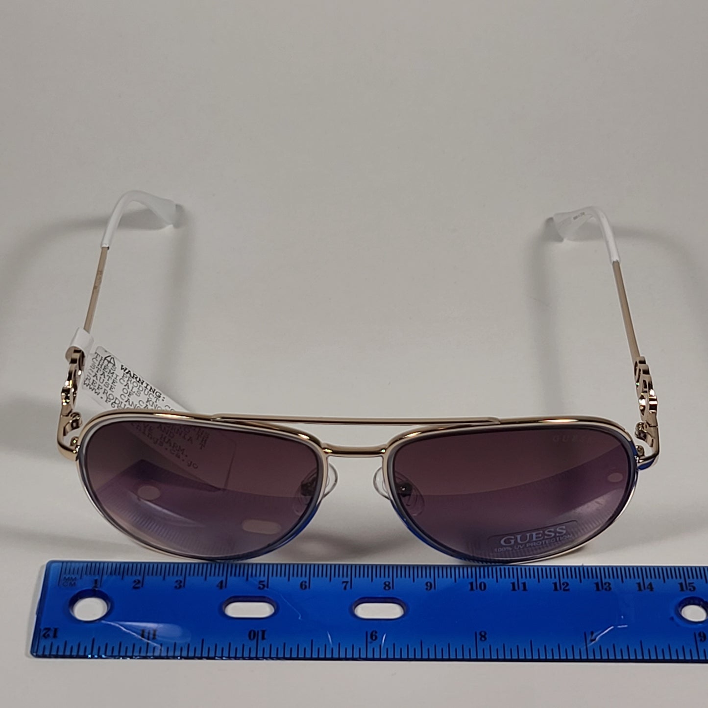 Guess Aviator Pilot Sunglasses White Gold Tone Frame Brown Gradient Lens GF0344 32F - Sunglasses