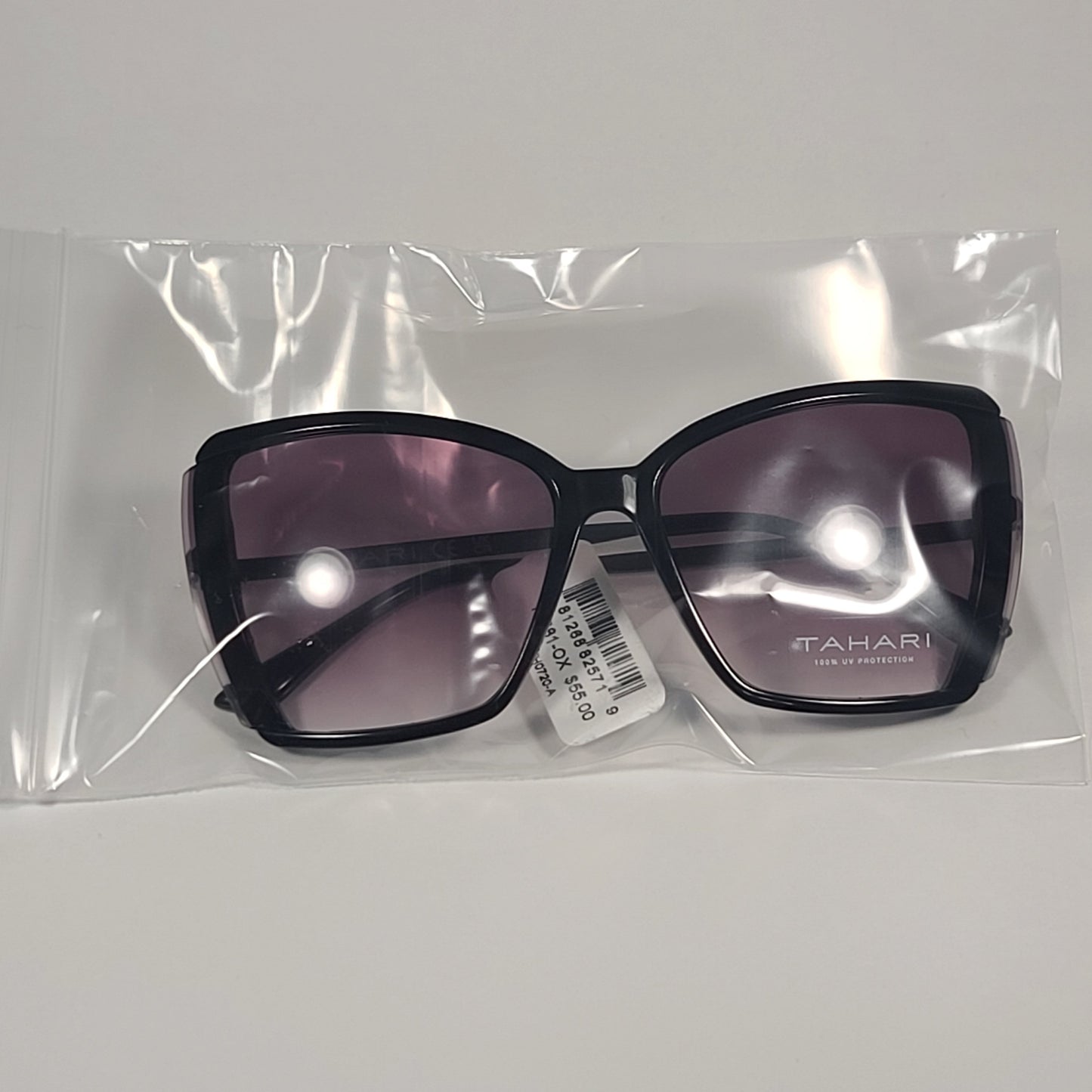 Tahari Shield Butterfly Sunglasses Shiny Black Smoke Gradient Lens TH881 OX - Sunglasses