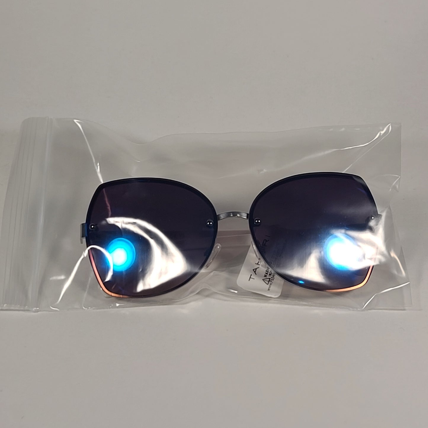 Tahari Butterfly Rimless Sunglasses White Silver Frame Blue Mirror Lens TH860 SLVWH - Sunglasses