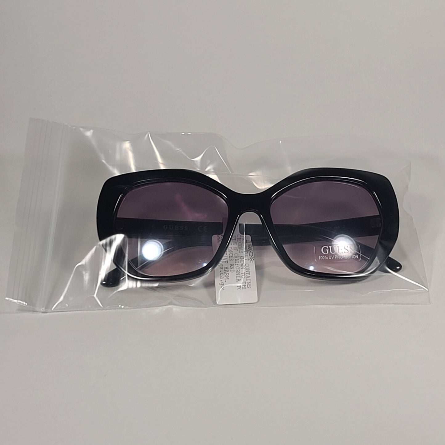 Guess Oversized Sunglasses Shiny Black Frame Gray Pink Gradient Lens GF0390 01U - Sunglasses