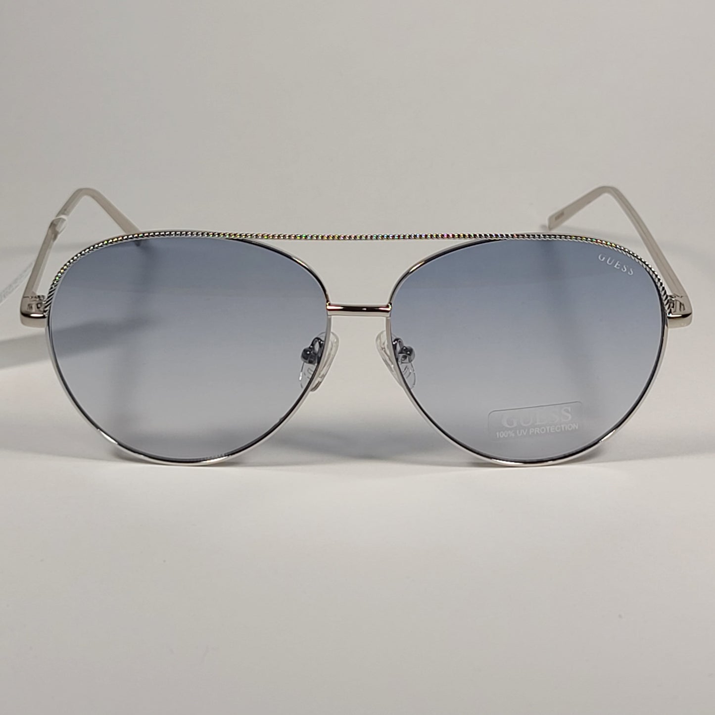 Guess Aviator Pilot Sunglasses Silver Tone Metal Light Blue Gradient Lens GF0391 10W - Sunglasses