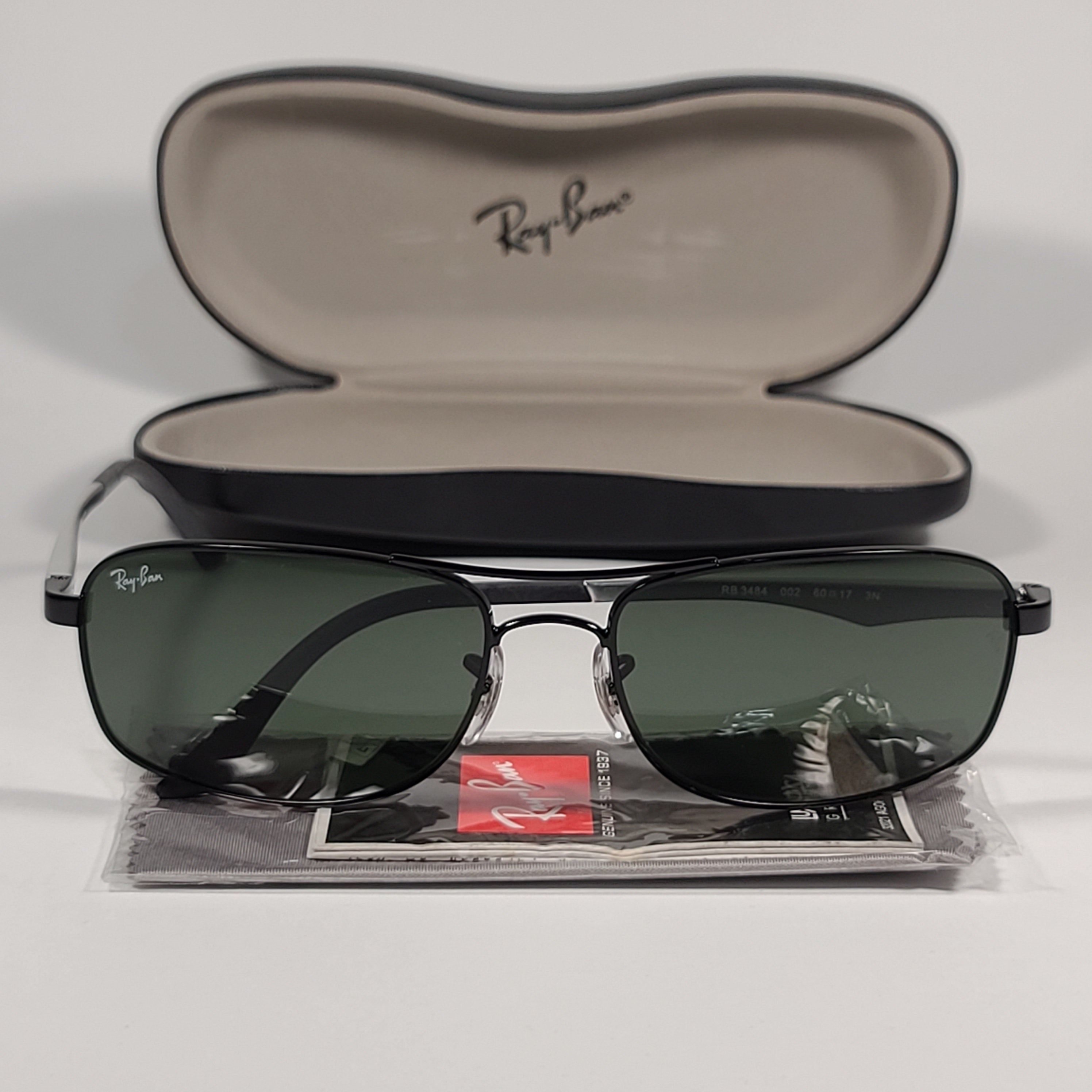 Ray Ban Active Lifestyle Rectangle Sunglasses Black Silver Green Lens