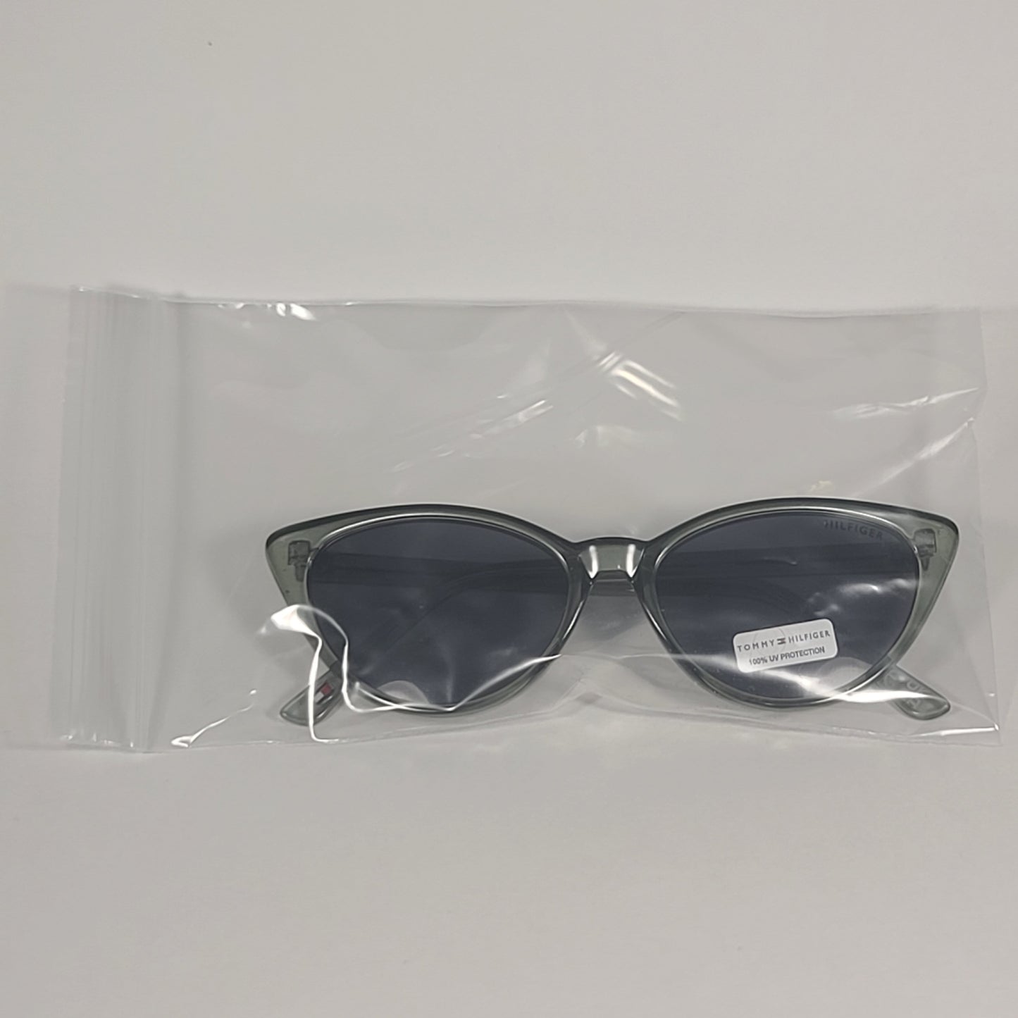 Tommy Hilfiger Liz Cat Eye Sunglasses Green Crystal Frame Gray Lens LIZ WP OL573 - Sunglasses