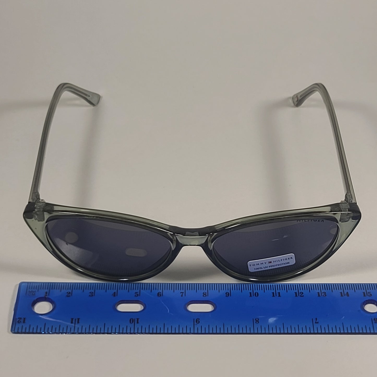 Tommy Hilfiger Liz Cat Eye Sunglasses Green Crystal Frame Gray Lens LIZ WP OL573 - Sunglasses