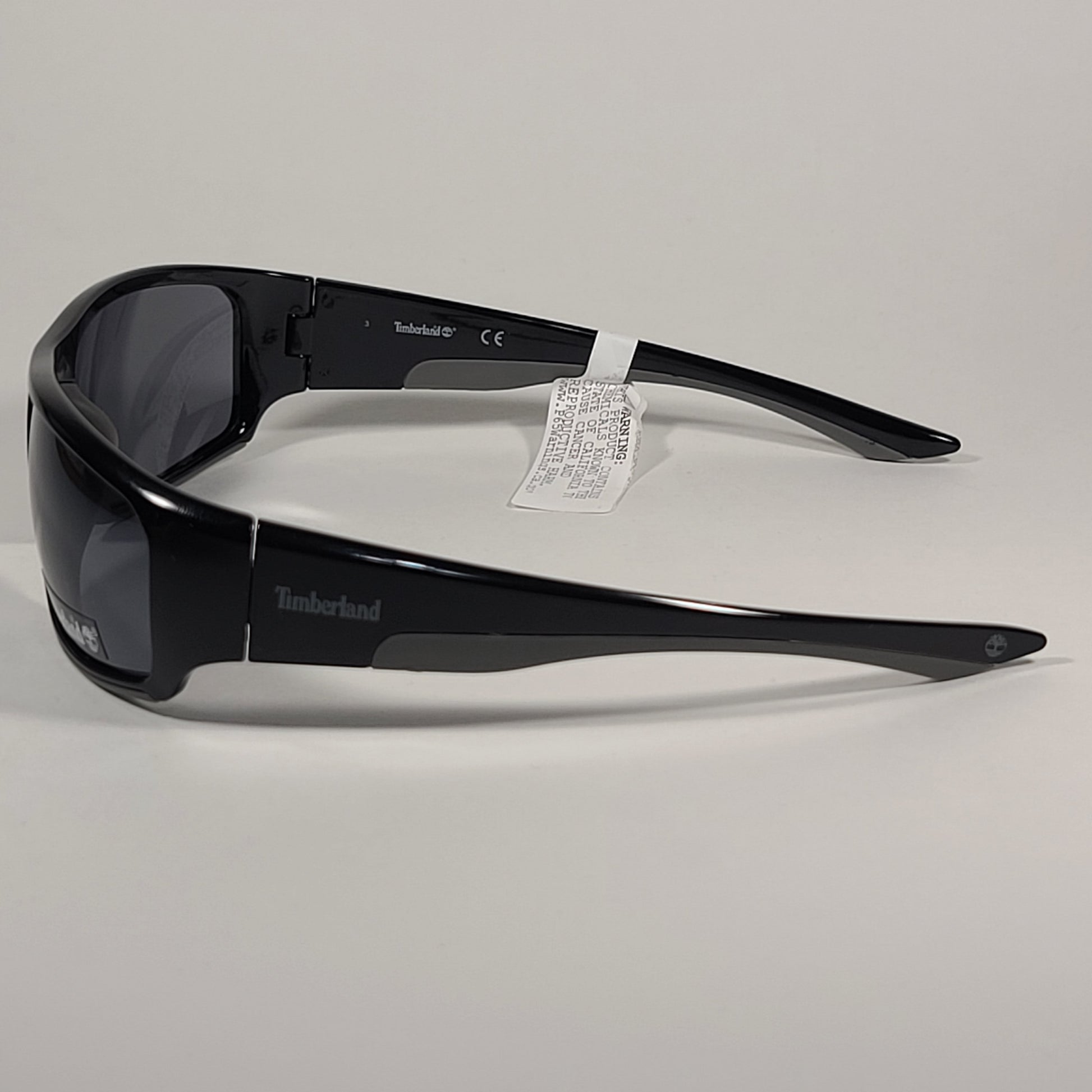 Timberland Wrap Sunglasses Shiny Black Gray Rubber Trim Gray Lens TB7178 01A - Sunglasses