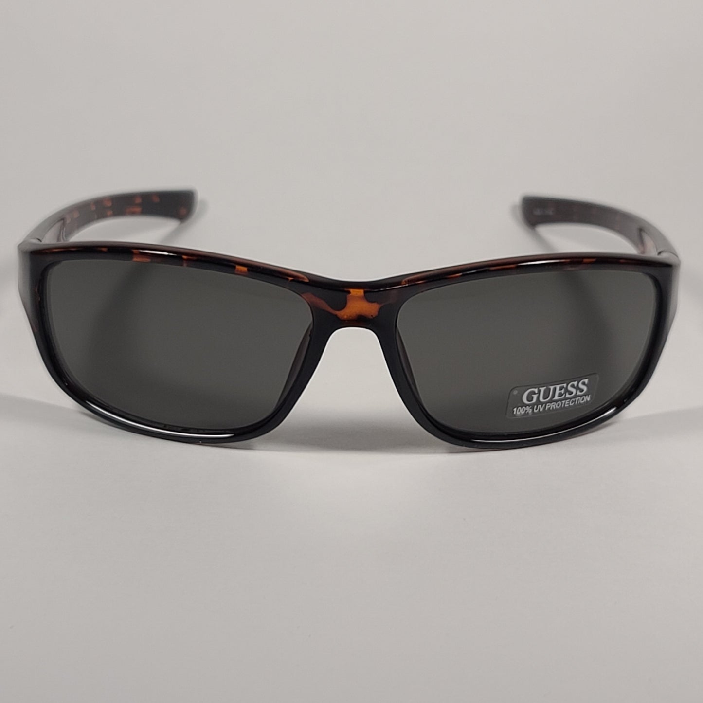 Guess Rectangular Wrap Sunglasses Brown Tortoise Frame Green Lens GF0210 52N - Sunglasses