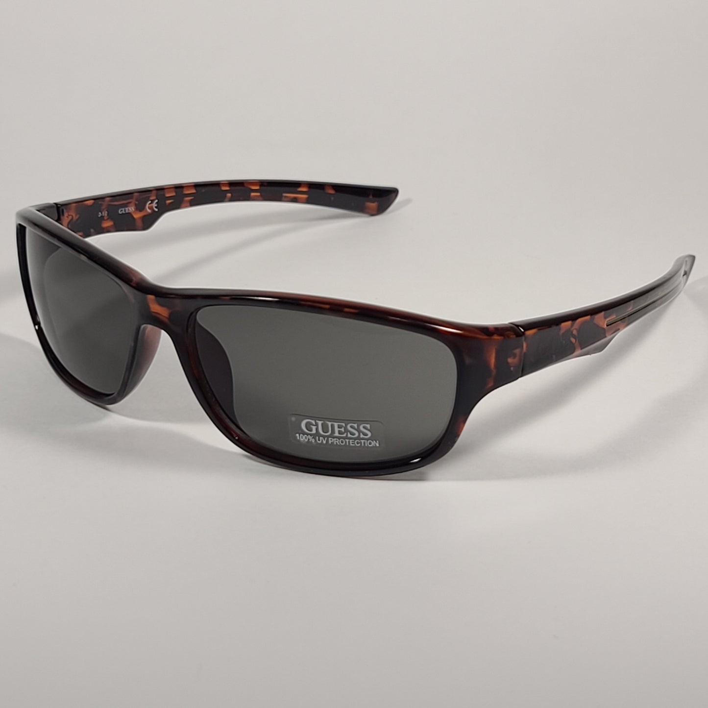 Guess Rectangular Wrap Sunglasses Brown Tortoise Frame Green Lens GF0210 52N - Sunglasses