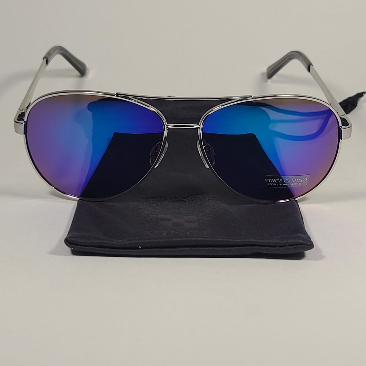 Vince Camuto Aviator Sunglasses Silver Frame Blue Violet Mirror Lens VM602 SLVGY - Sunglasses