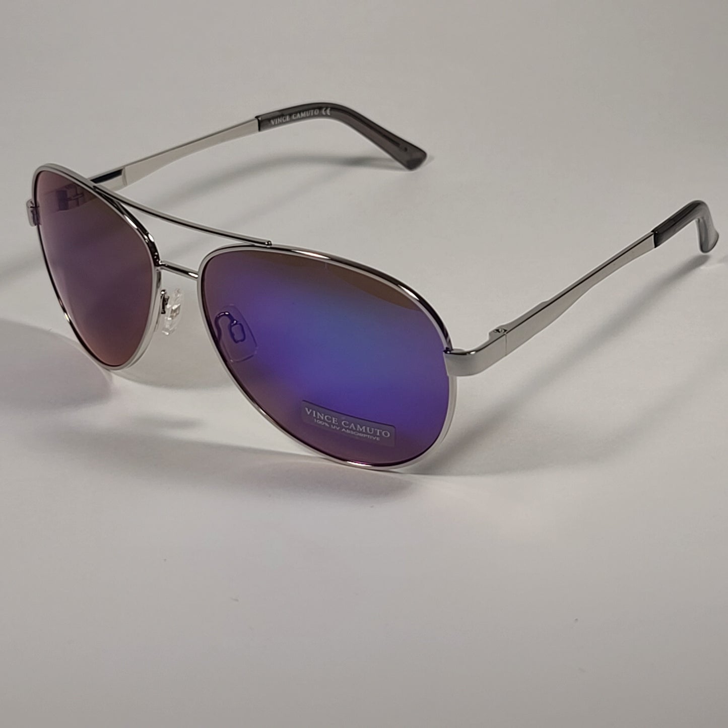 Vince Camuto Aviator Sunglasses Silver Frame Blue Violet Mirror Lens VM602 SLVGY - Sunglasses