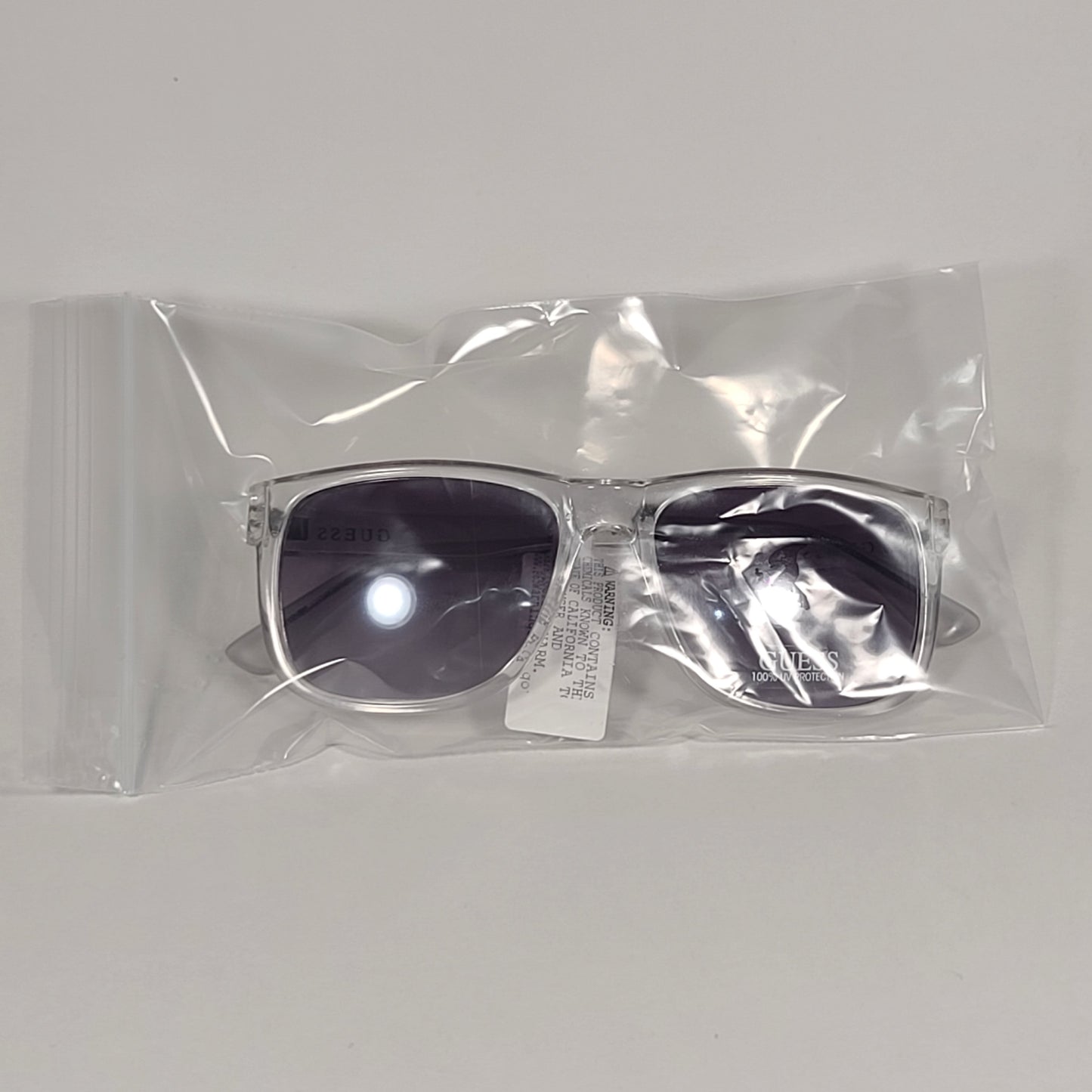 Guess GF0234 26C Rectangular Sunglasses Crystal Clear Frame Smoke Gradient Lens - Sunglasses