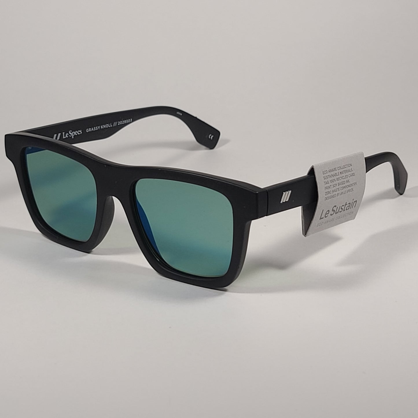 Le Specs Grassy Knoll Rectangle Sunglasses Le Sustain Black Grass / Blue Green Mirror LSU2029503