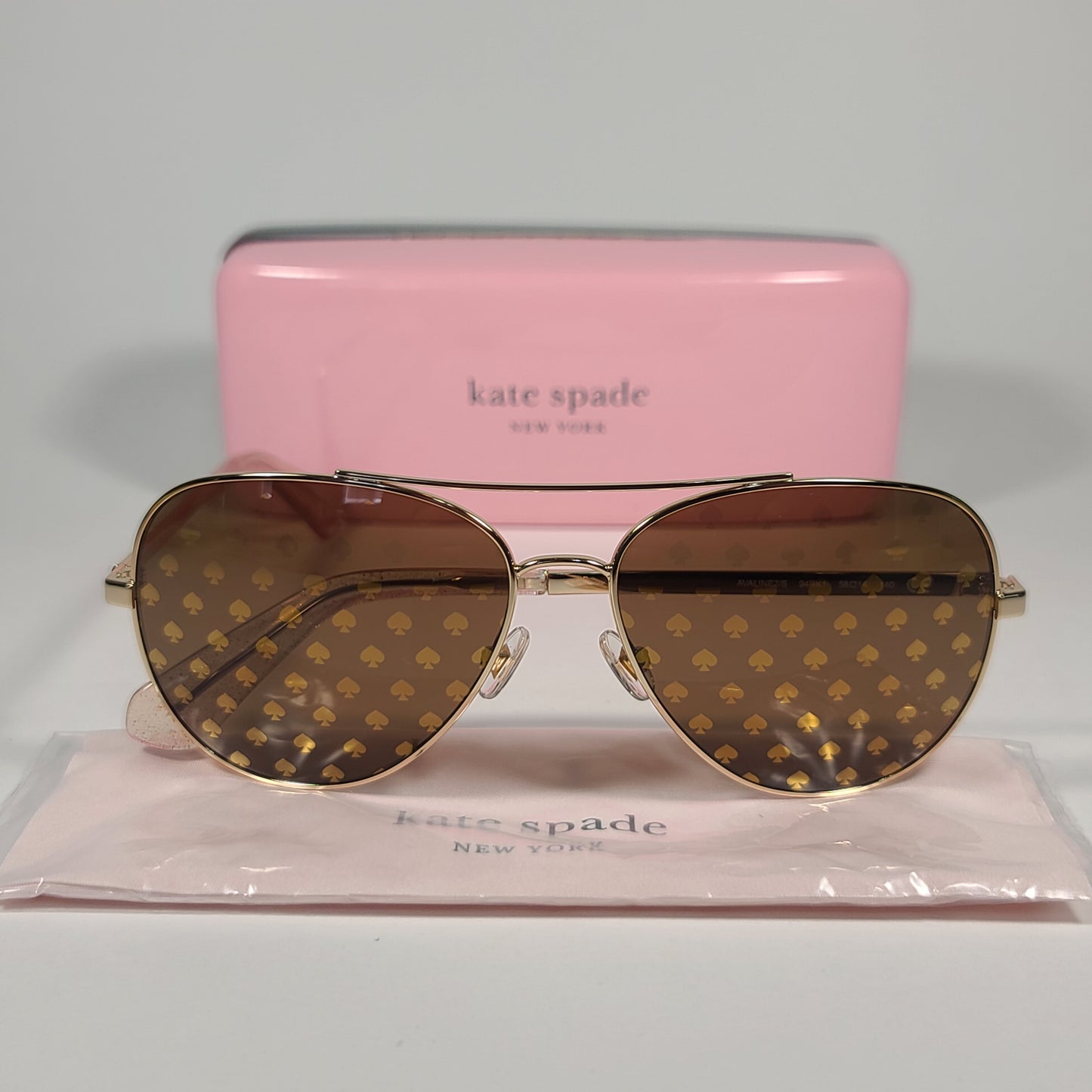 Kate Spade New York Avaline2/S 94RK1 Aviator Sunglasses Gold Frame Spade Lens - Sunglasses