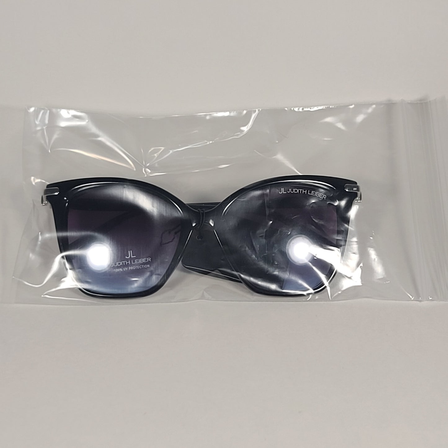 JL By Judith Leiber Veronica Cat Eye Sunglasses Black Silver Blue Smoke Gradient Lens - Sunglasses