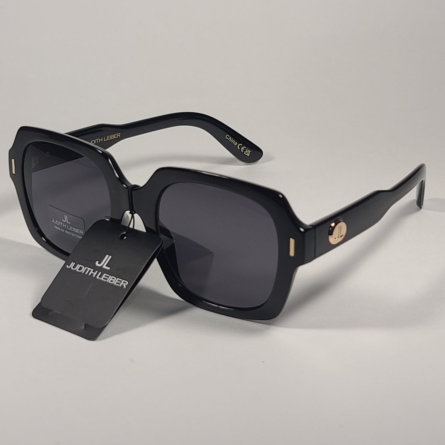 JL By Judith Leiber Dahlia Square Sunglasses Black Frame Gray Tinted Lens - Sunglasses