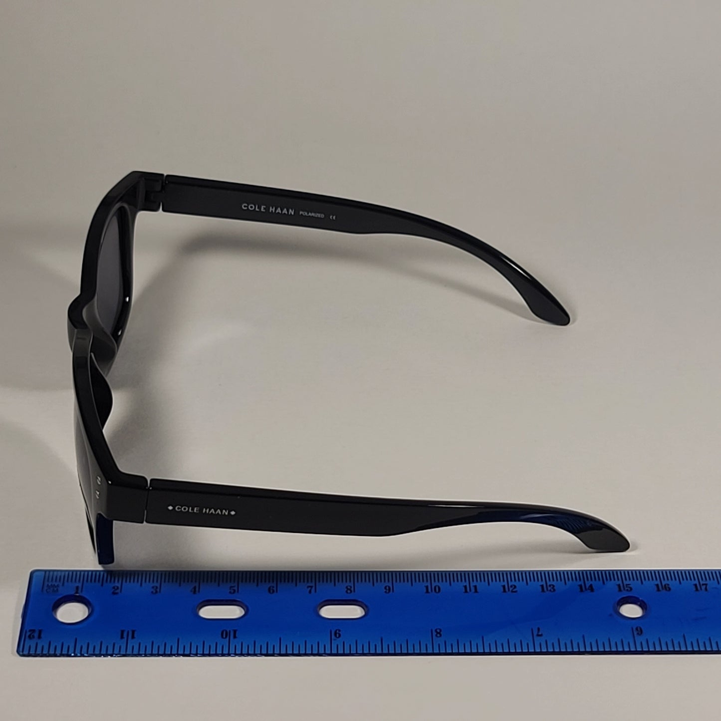 Cole Haan CH8000 001 Black Polarized Square Sunglasses Shiny Black Frame Gray Lens - Sunglasses