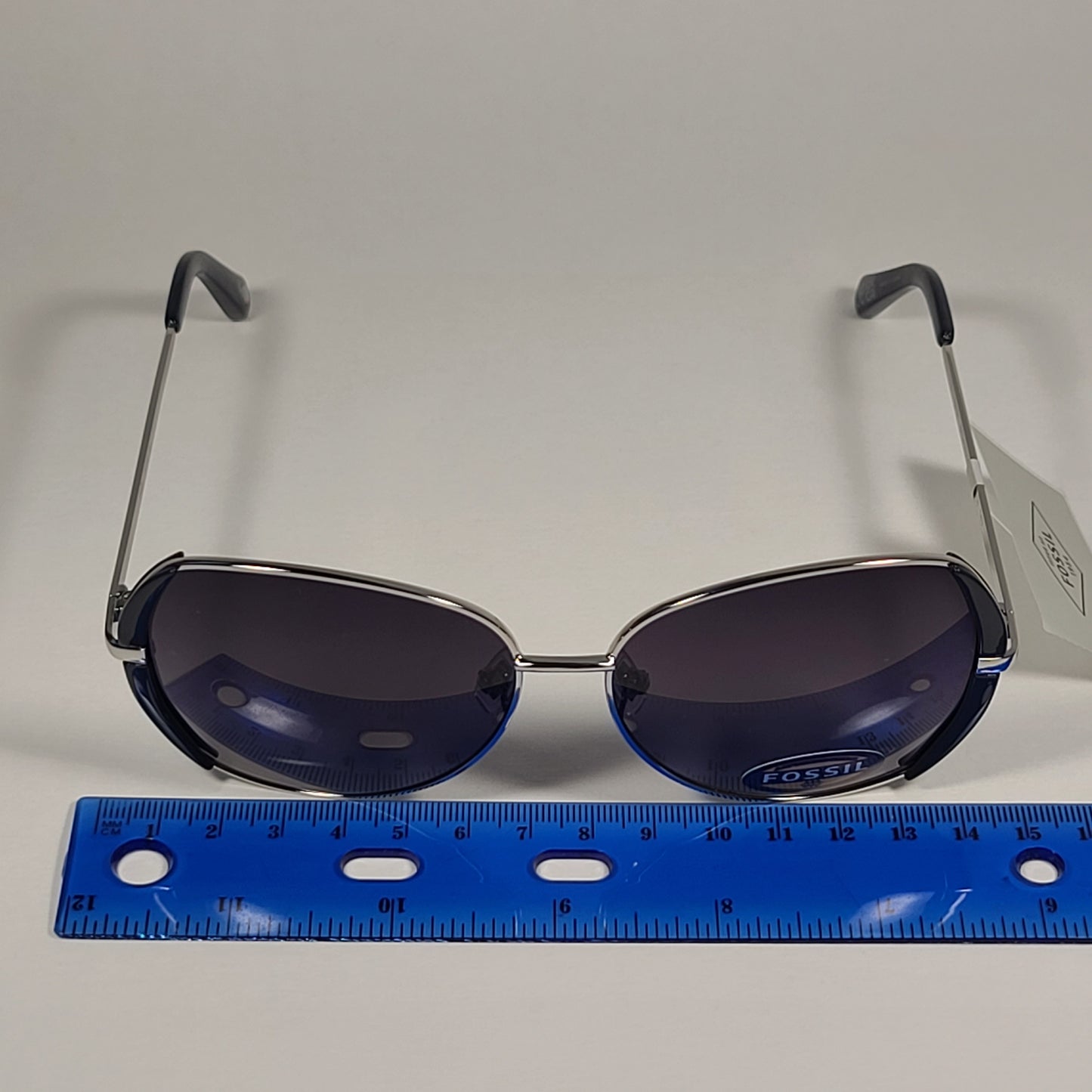 Fossil FW158 Butterfly Sunglasses Silver Black Frame Smoke Gradient Lens - Sunglasses