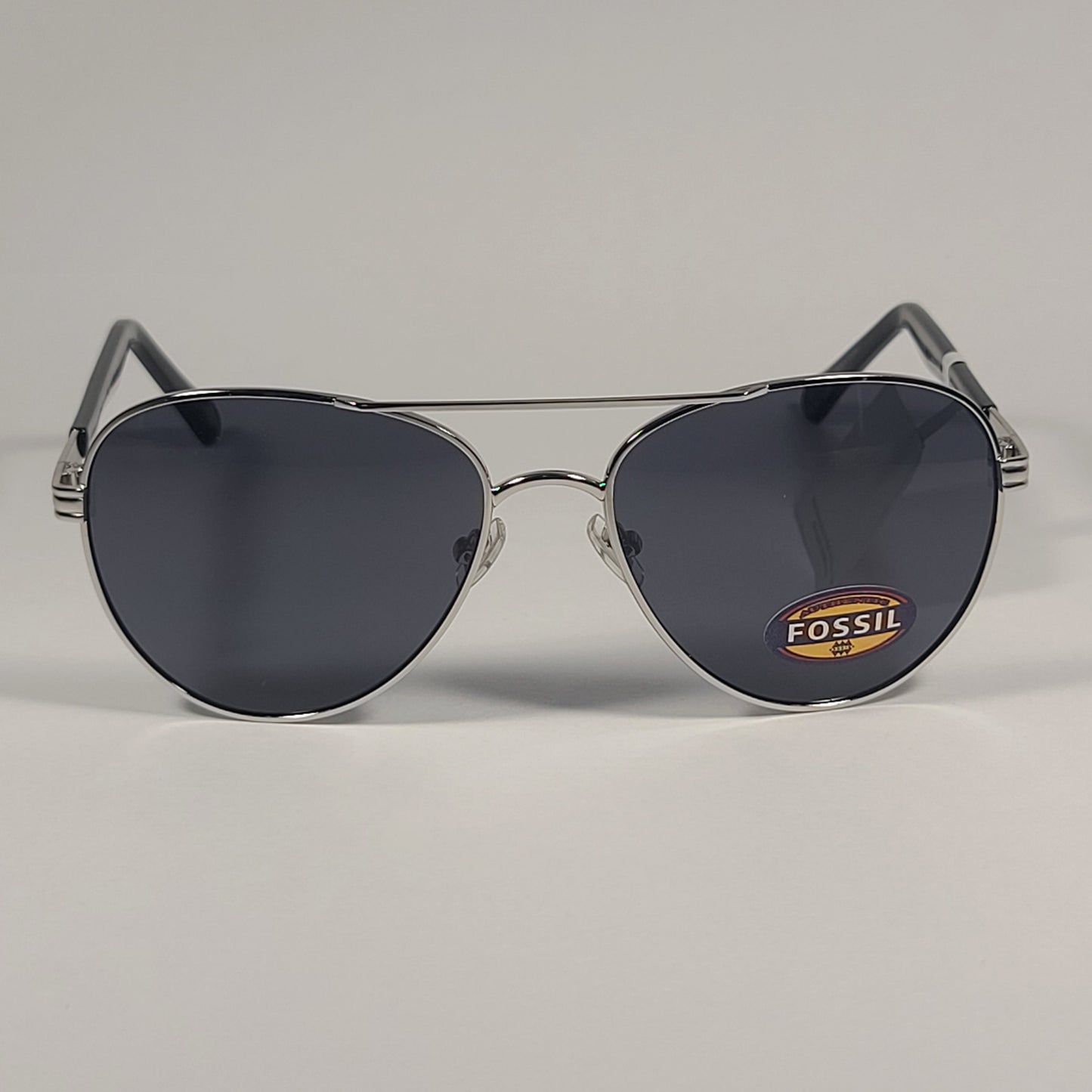 Fossil FM146 Men's Aviator Sunglasses Silver Black Frame Solid Gray Lens