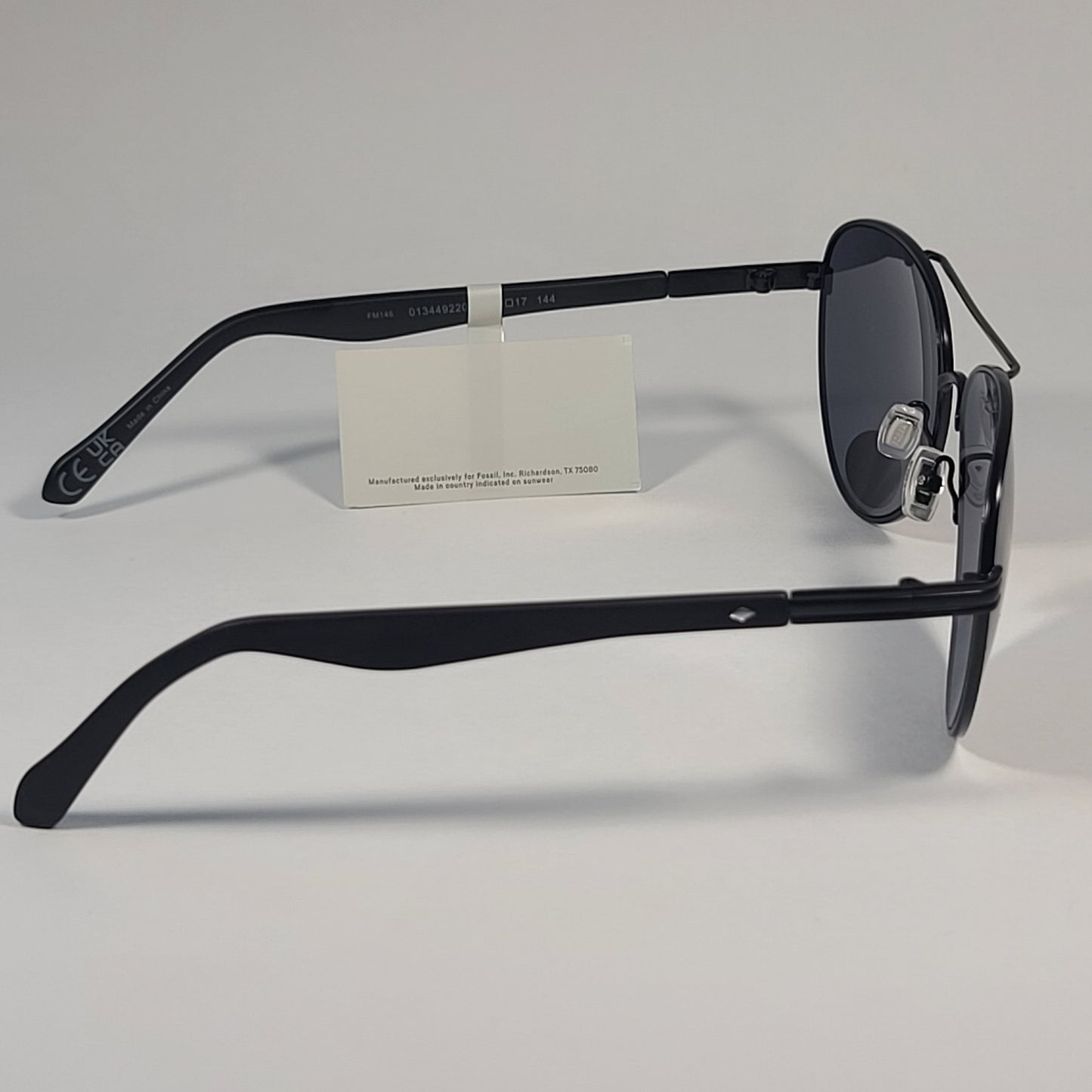 Fossil FM146 Men’s Aviator Sunglasses Matte Black Frame Solid Gray Lens - Sunglasses