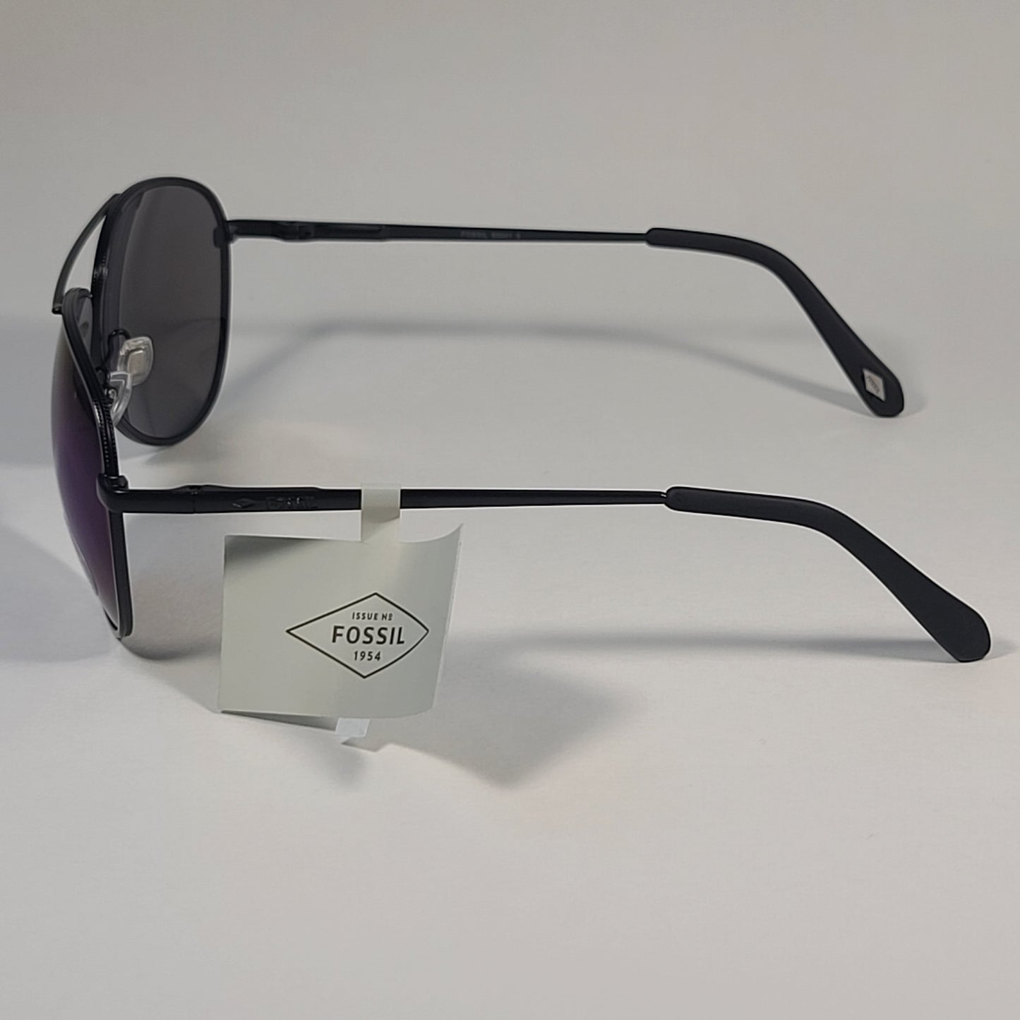 Fossil FM17 Men’s Aviator Sunglasses Matte Black Frame Blue Violet Mirror Lens 59mm - Sunglasses