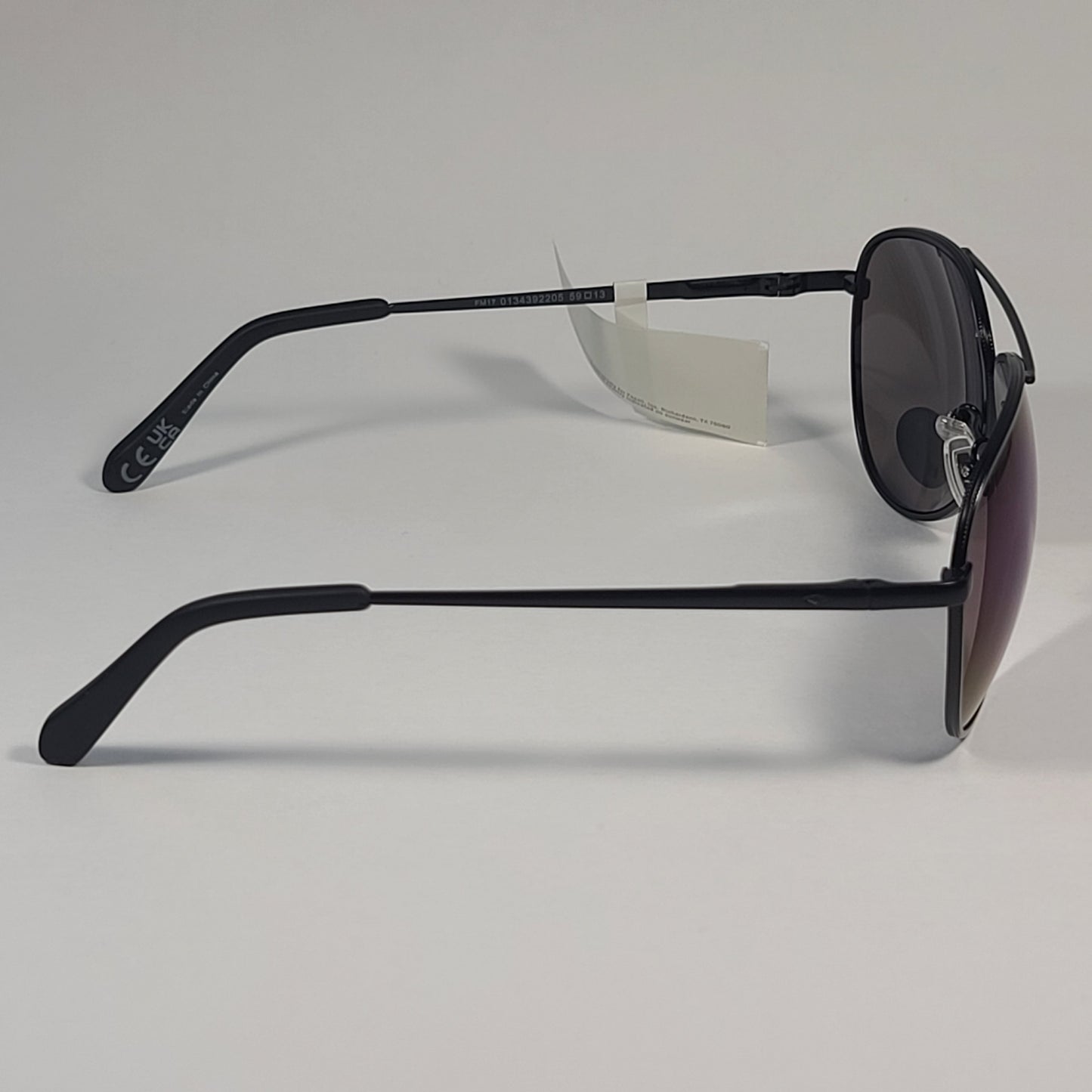 Fossil FM17 Men’s Aviator Sunglasses Matte Black Frame Blue Violet Mirror Lens 59mm - Sunglasses