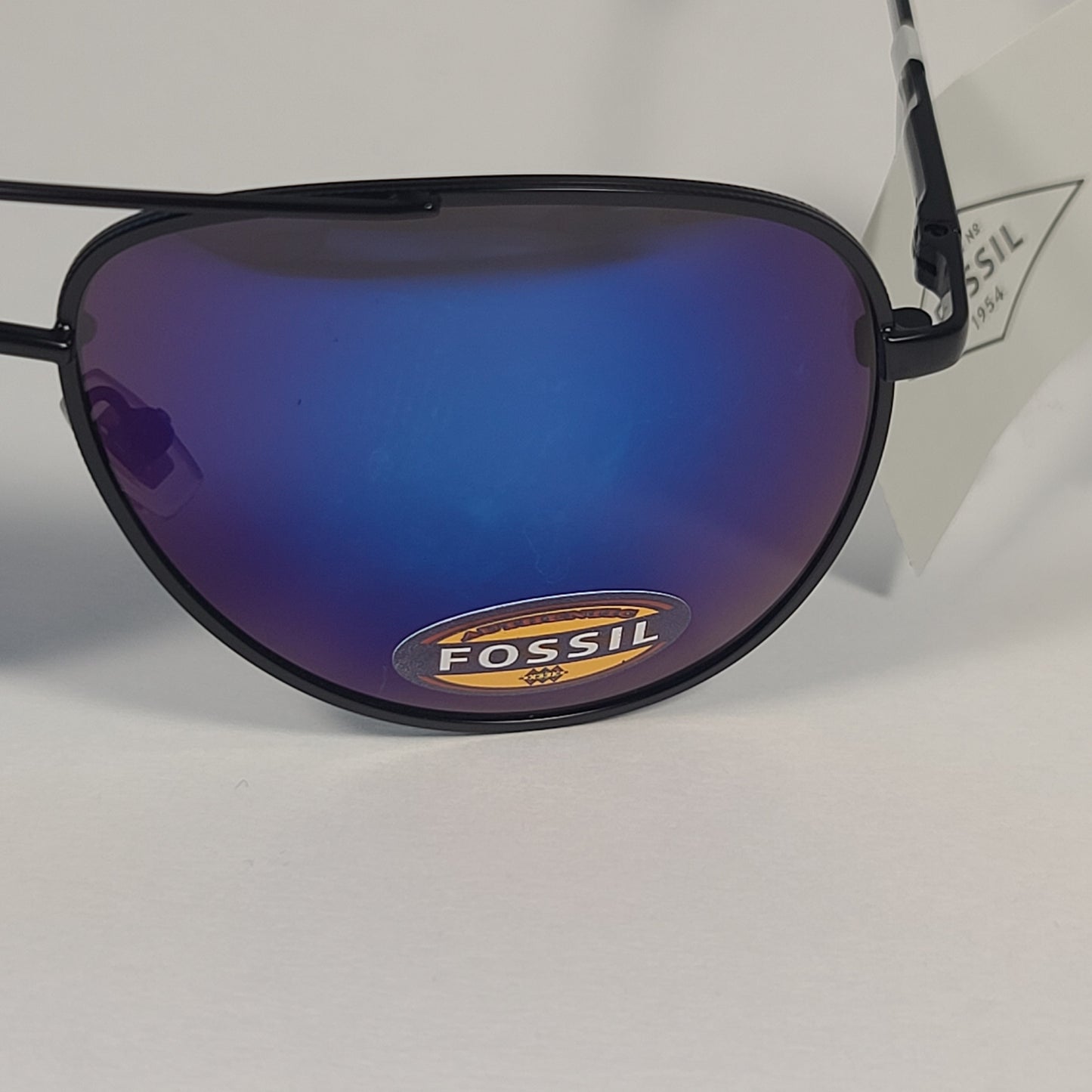 Fossil FM17 Men’s Aviator Sunglasses Matte Black Frame Blue Violet Mirror Lens 59mm - Sunglasses