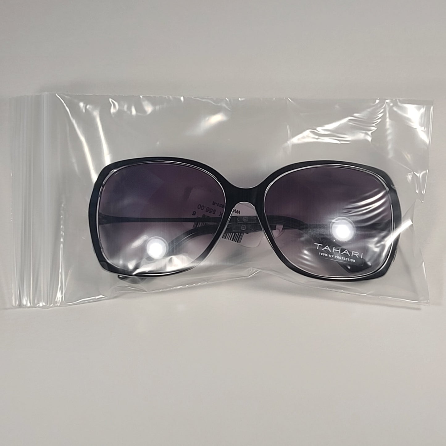 Tahari Butterfly Vented Sunglasses Black Crystal And Silver Frame Smoke Gradient Lens TH724 OX - Sunglasses