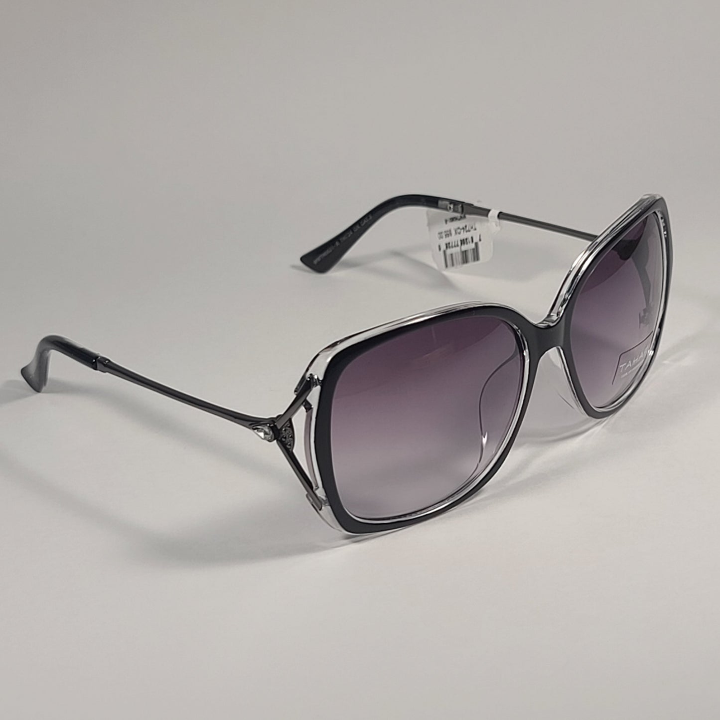 Tahari Butterfly Vented Sunglasses Black Crystal And Silver Frame Smoke Gradient Lens TH724 OX - Sunglasses