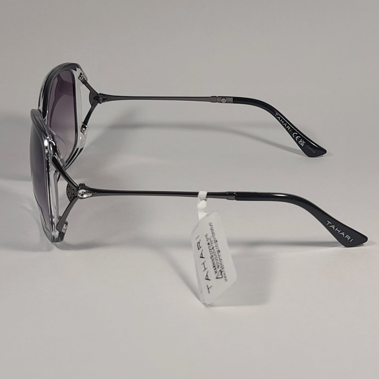 Tahari Butterfly Vented Sunglasses Black Crystal And Silver Frame Smoke Gradient Lens TH724 OX - Sunglasses