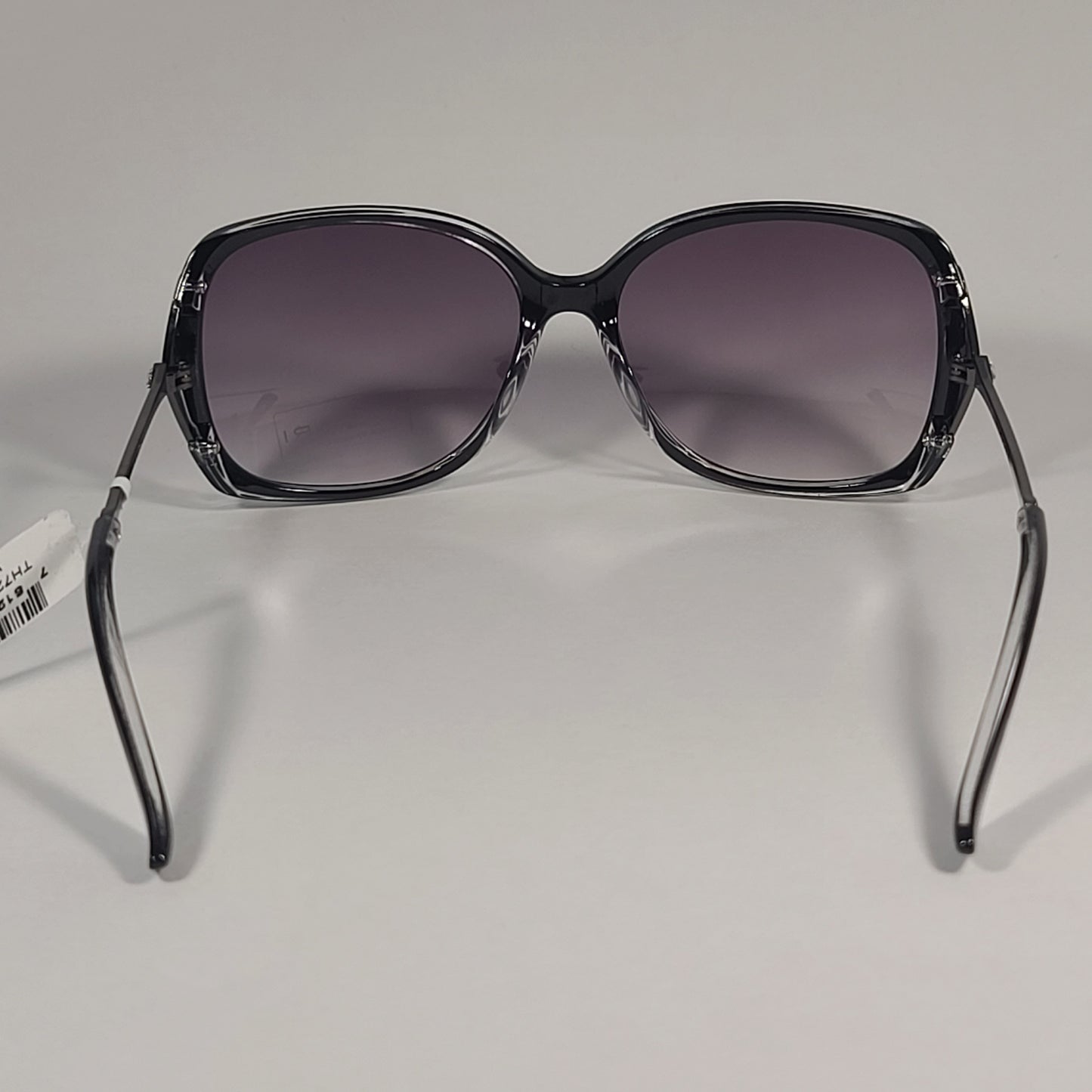 Tahari Butterfly Vented Sunglasses Black Crystal And Silver Frame Smoke Gradient Lens TH724 OX - Sunglasses
