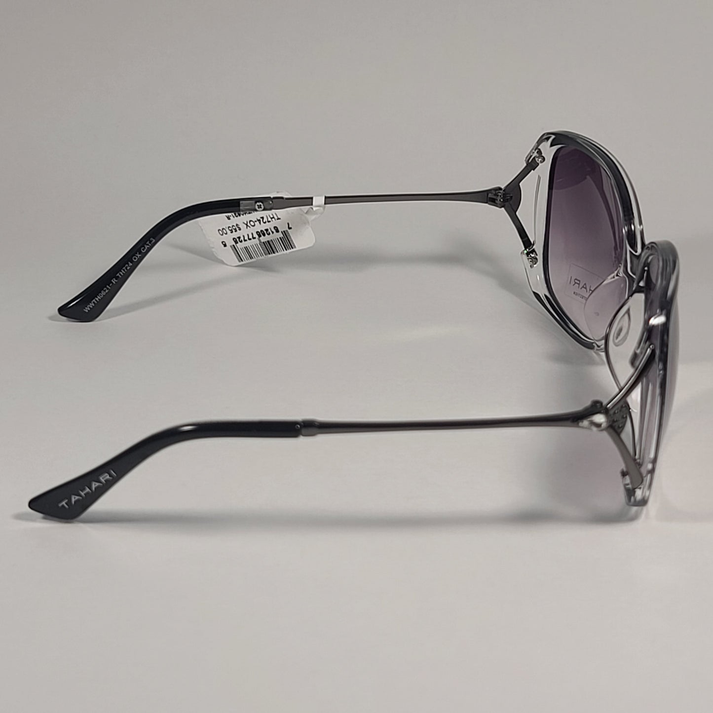 Tahari Butterfly Vented Sunglasses Black Crystal And Silver Frame Smoke Gradient Lens TH724 OX - Sunglasses