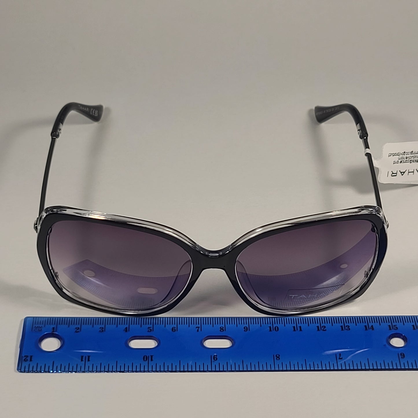 Tahari Butterfly Vented Sunglasses Black Crystal And Silver Frame Smoke Gradient Lens TH724 OX - Sunglasses