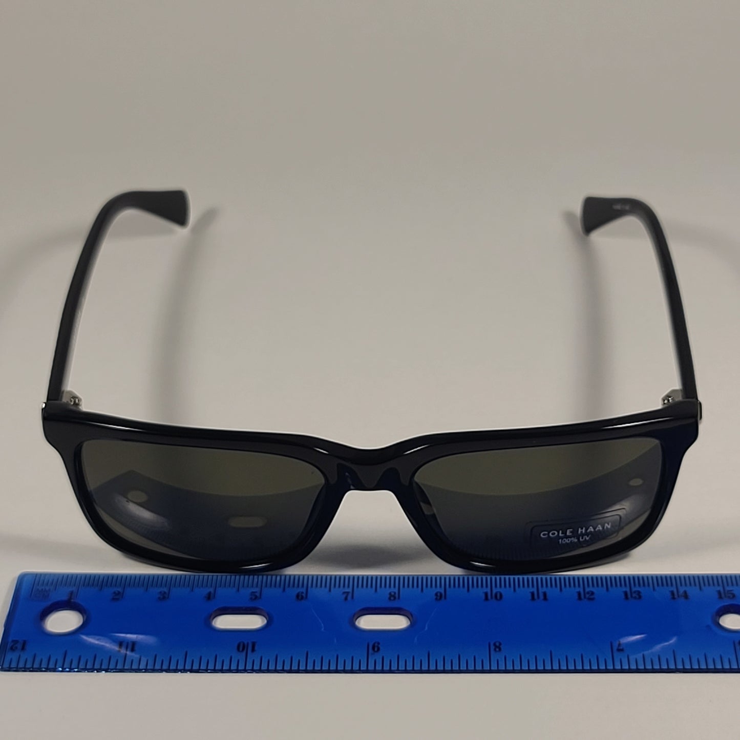 Cole Haan CH6000 001 Rectangular Sunglasses Shiny Black Frame Gray Green Lens - Sunglasses
