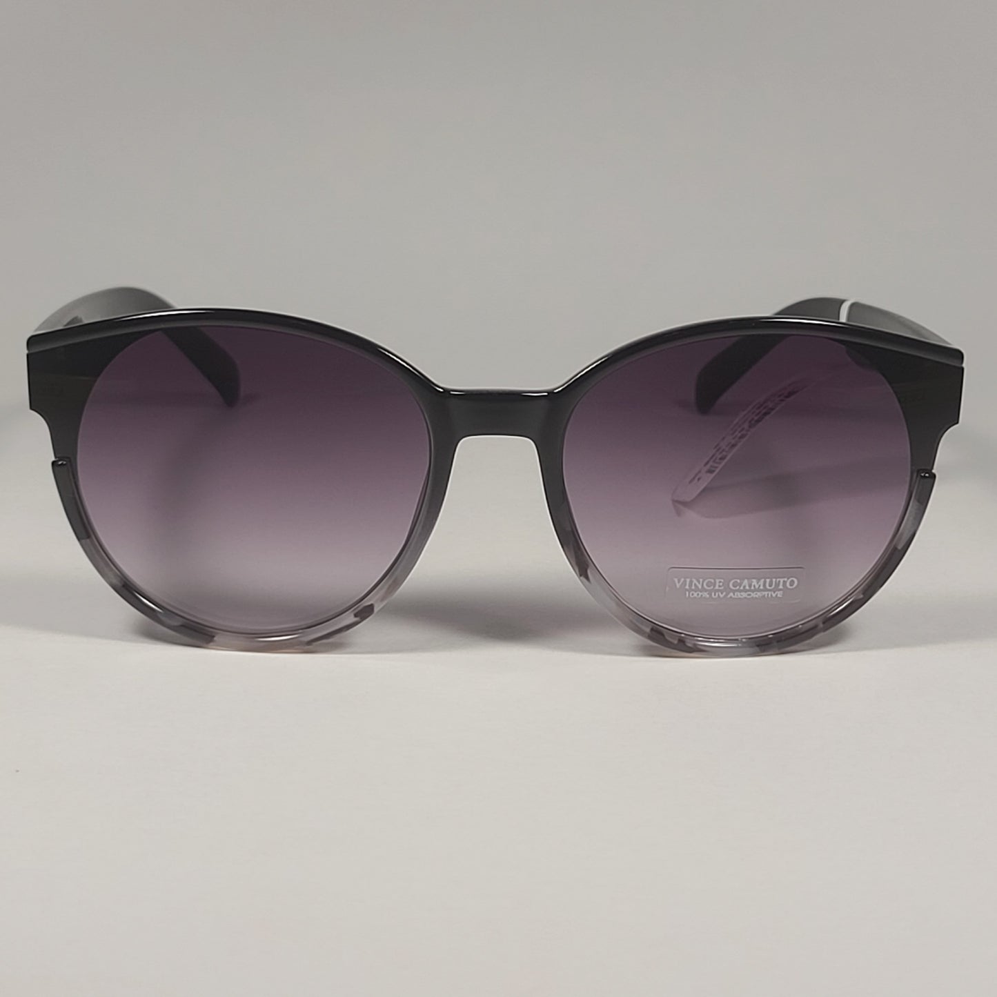 Vince Camuto VC1061 OX Round Sunglasses Shiny Black Frame Smoke Gradient Lens - Sunglasses