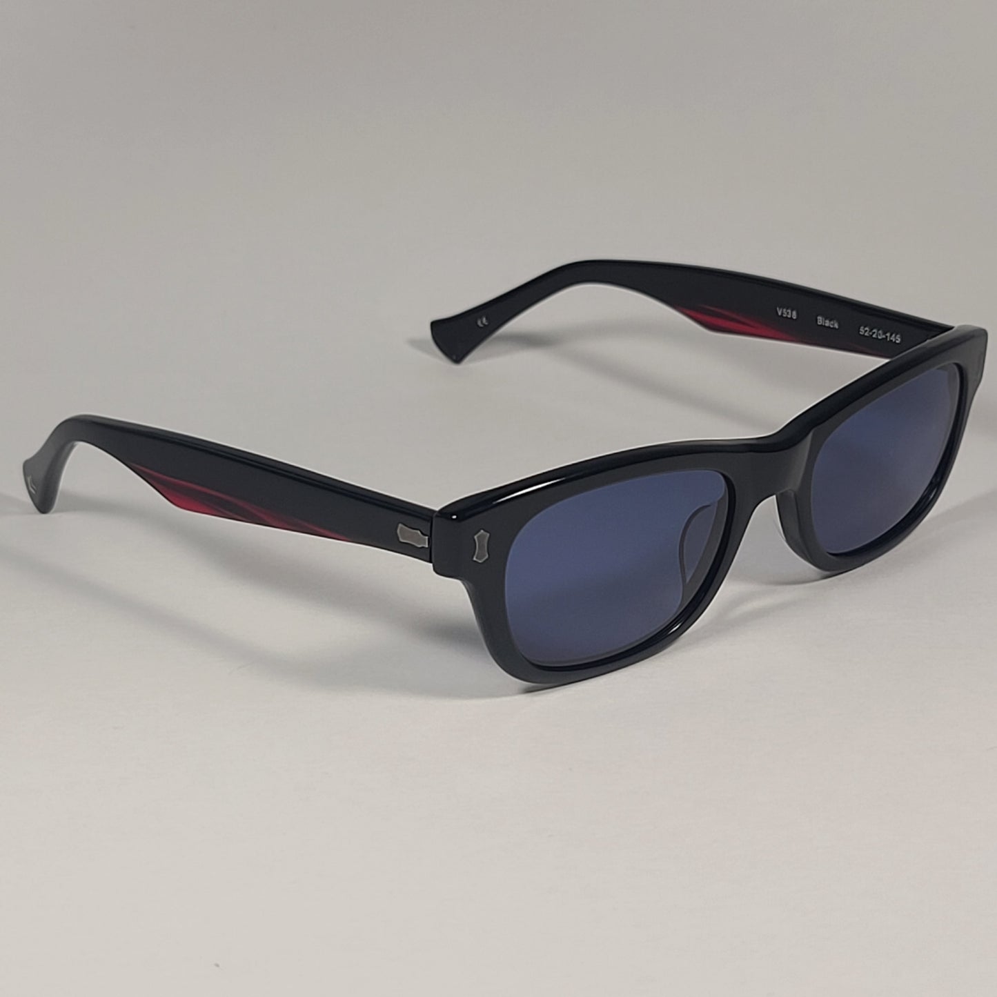 John Varvatos Men’s Rectangle Sunglasses V538 Black Red Frame / Blue Lens - Sunglasses