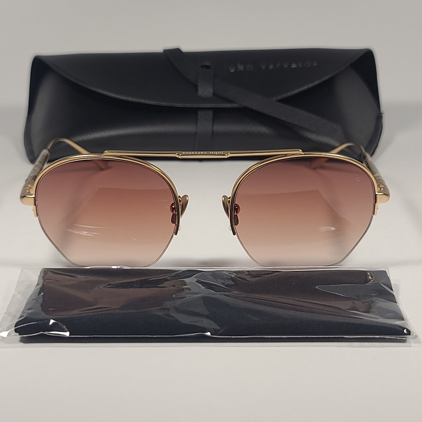 John Varvatos Men’s Half Rim Pilot Sunglasses V534 Gold Frame Brown Gradient - Sunglasses