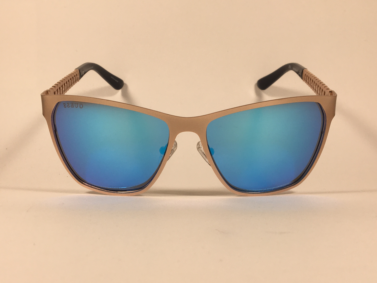Guess Square Sunglasses GU7403 29X Matte Rose Gold Blue Mirror Lens - Sunglasses