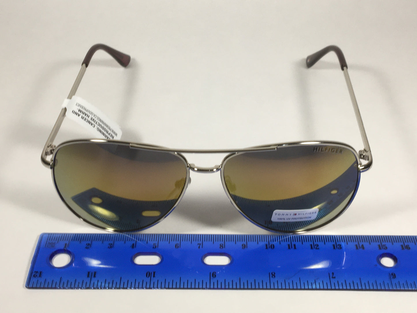 Tommy Hilfiger Rowena Aviator Sunglasses Silver Metal Frame Gold Coral Mirror Lens ROWENA WM OL491 - Sunglasses