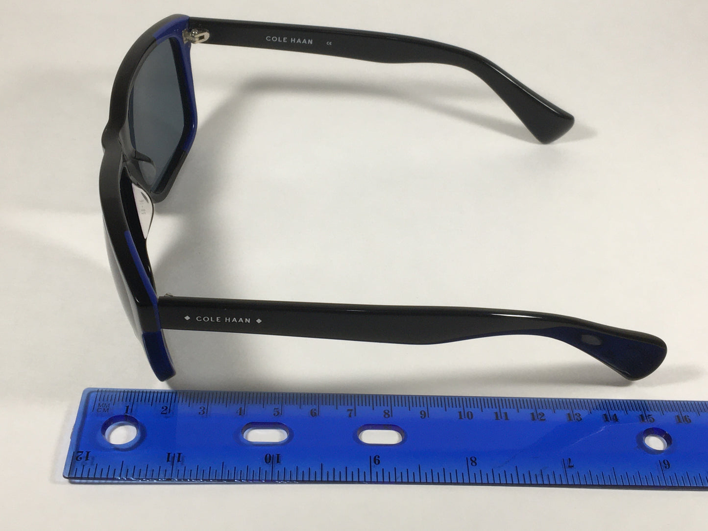 Cole Haan Square Sunglasses Shiny Black Frame Blue Gray Lens CH6005 001 BLACK - Sunglasses