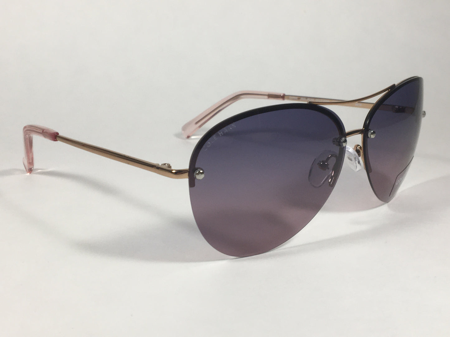Cole Haan Polarized Rimless Aviator Sunglasses Rose Gold Frame Purple Pink Gradient Lens CH7033 605 ROSE GOLD/PINK - Sunglasses