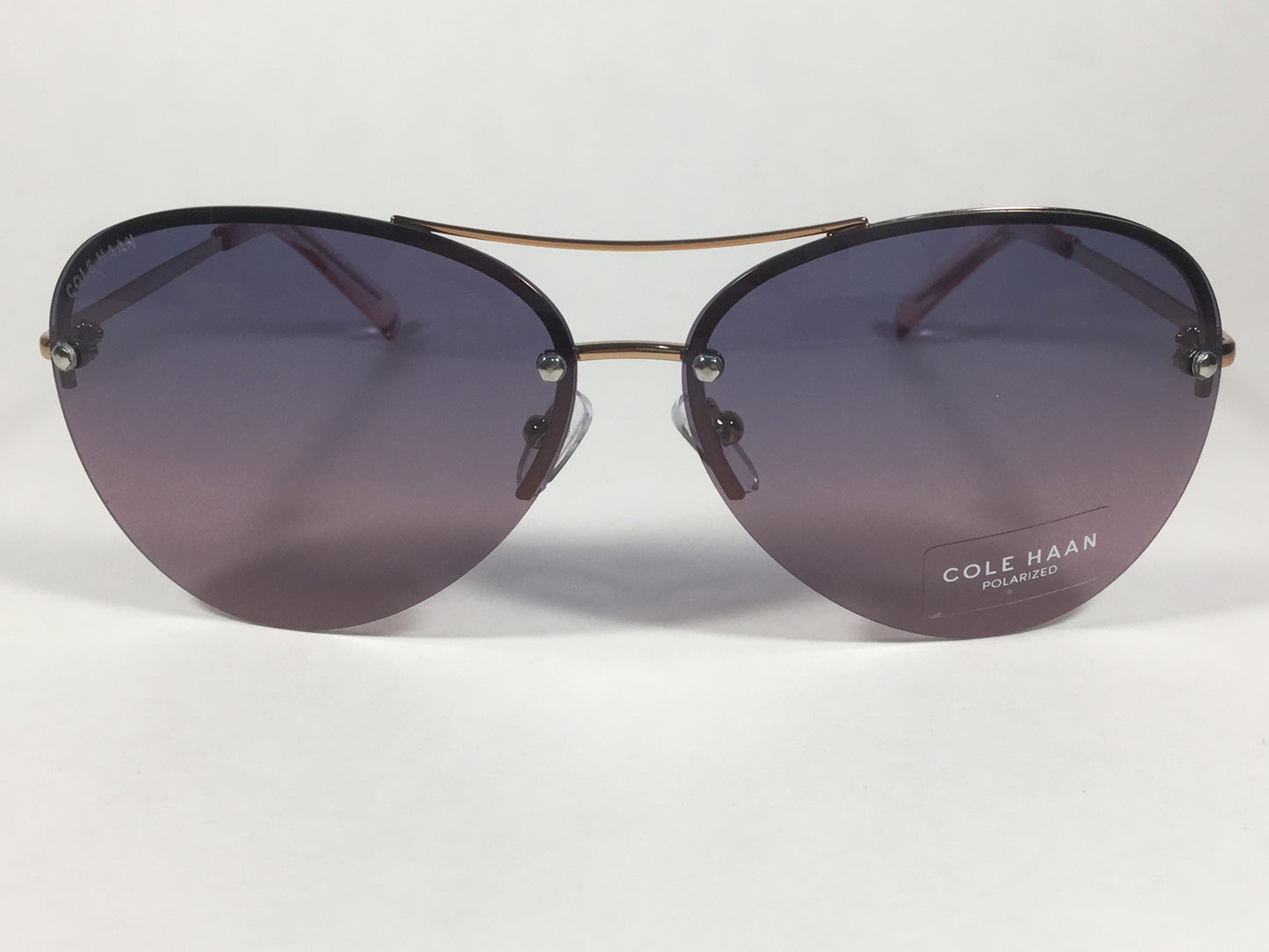 Cole Haan Polarized Rimless Aviator Sunglasses Rose Gold Frame Purple Pink Gradient Lens CH7033 605 ROSE GOLD/PINK - Sunglasses