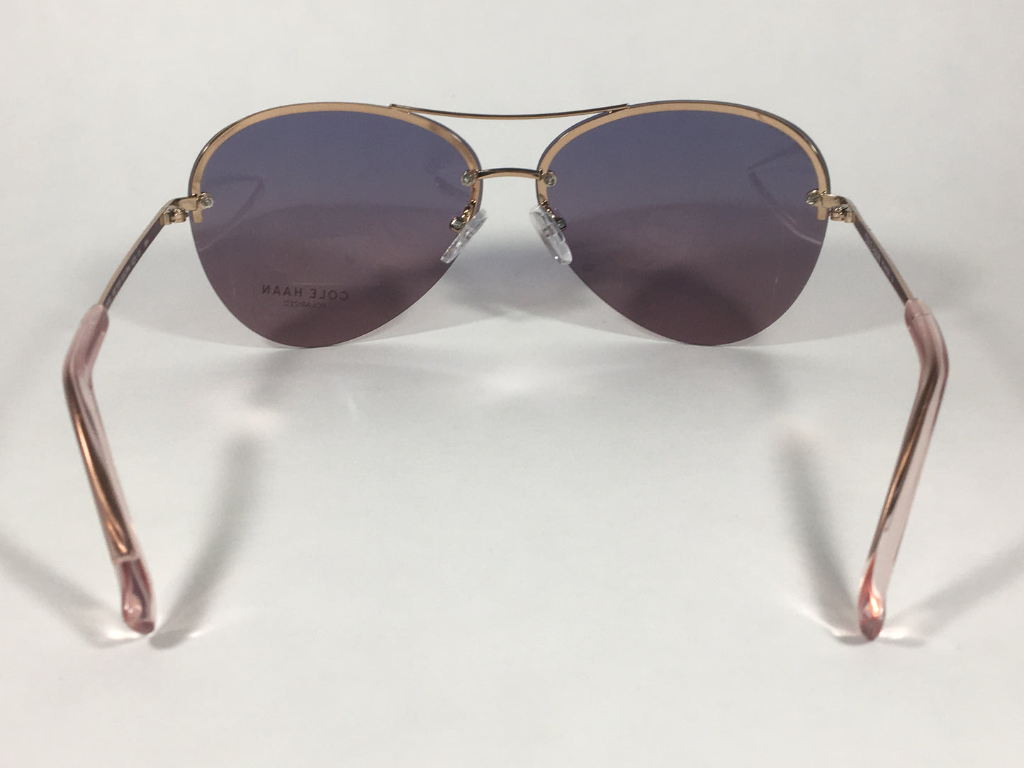 Cole Haan Polarized Rimless Aviator Sunglasses Rose Gold Frame Purple Pink Gradient Lens CH7033 605 ROSE GOLD/PINK - Sunglasses