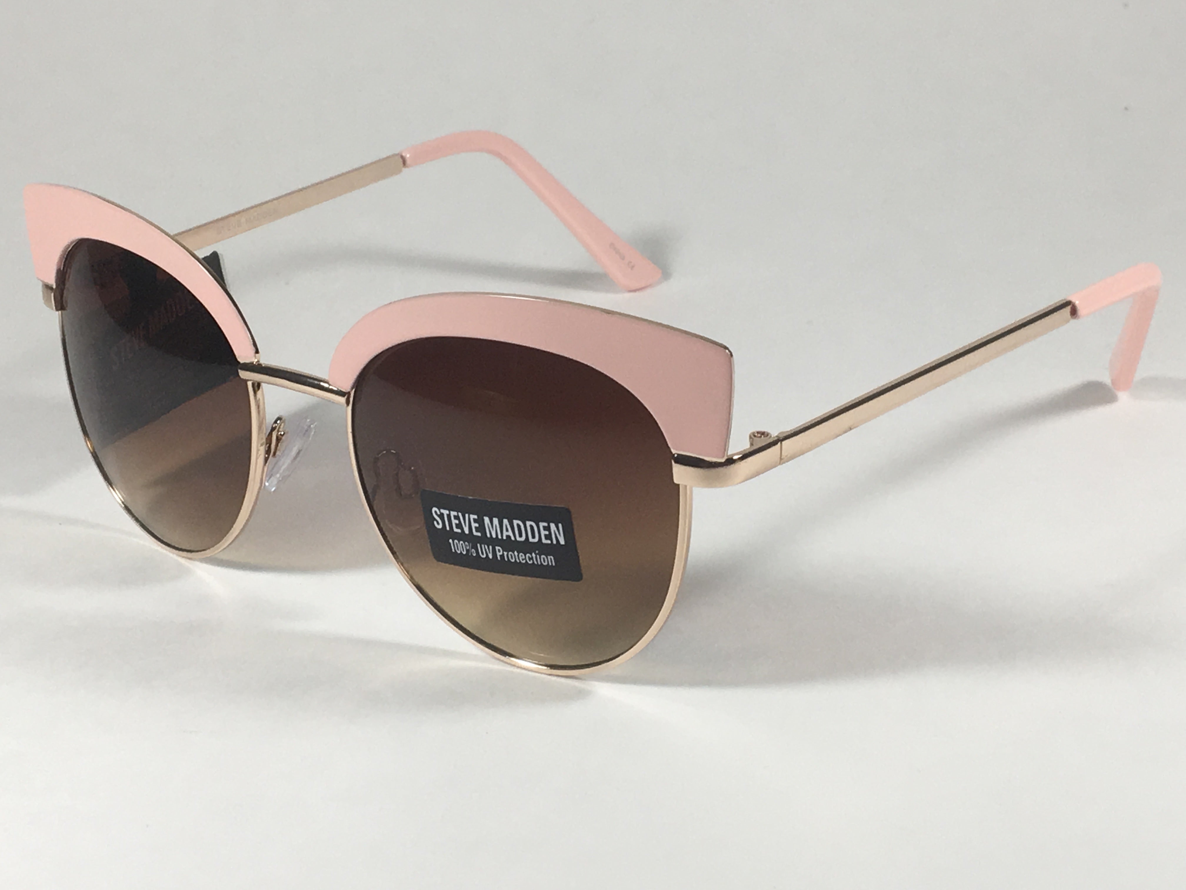 Steve Madden Catty Soho Sunglasses Pink Gold Metal Brown 