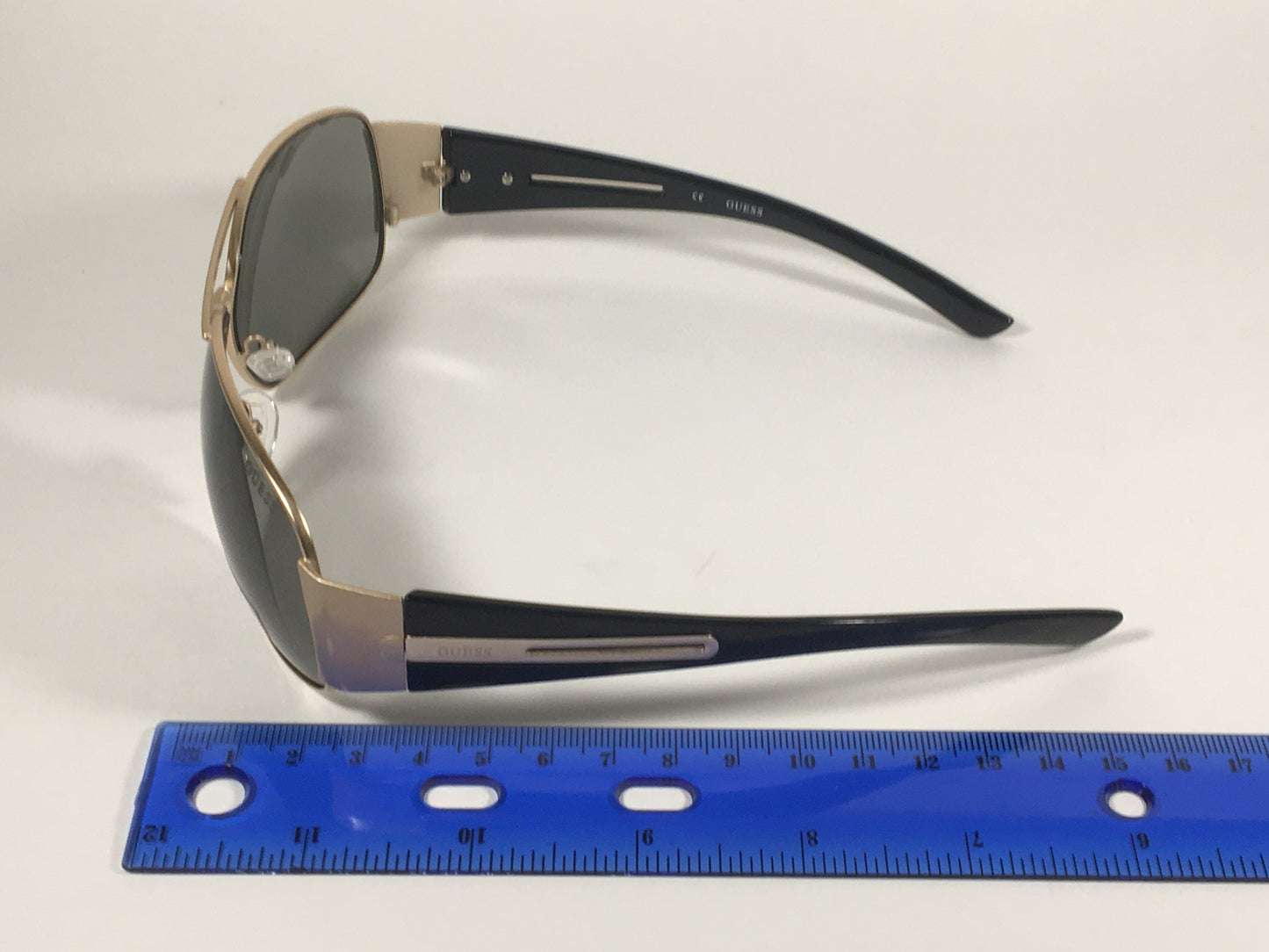 Guess Wrap Sunglasses Black And Gold Tone Metal Green Lenses GF0143 32E - Sunglasses