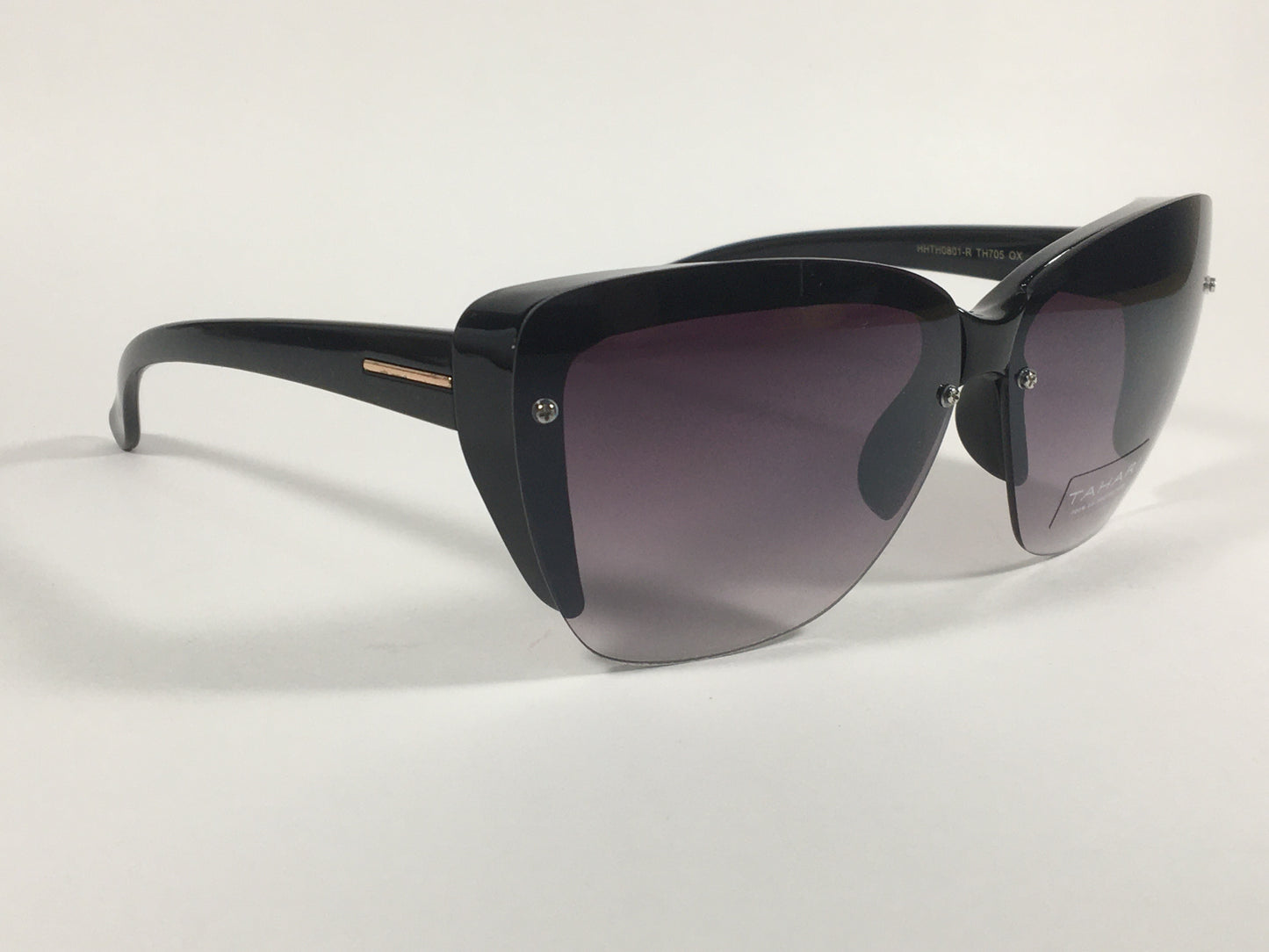 Tahari Shield Cat Eye Sunglasses Black Frame Smoke Gray Gradient Lens TH705 OX - Sunglasses