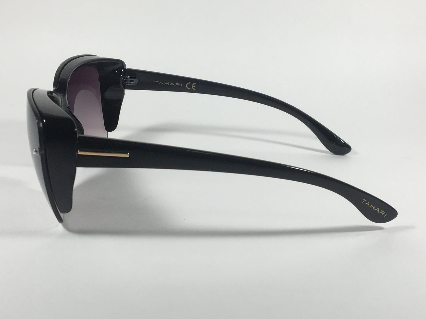 Tahari Shield Cat Eye Sunglasses Black Frame Smoke Gray Gradient Lens TH705 OX - Sunglasses