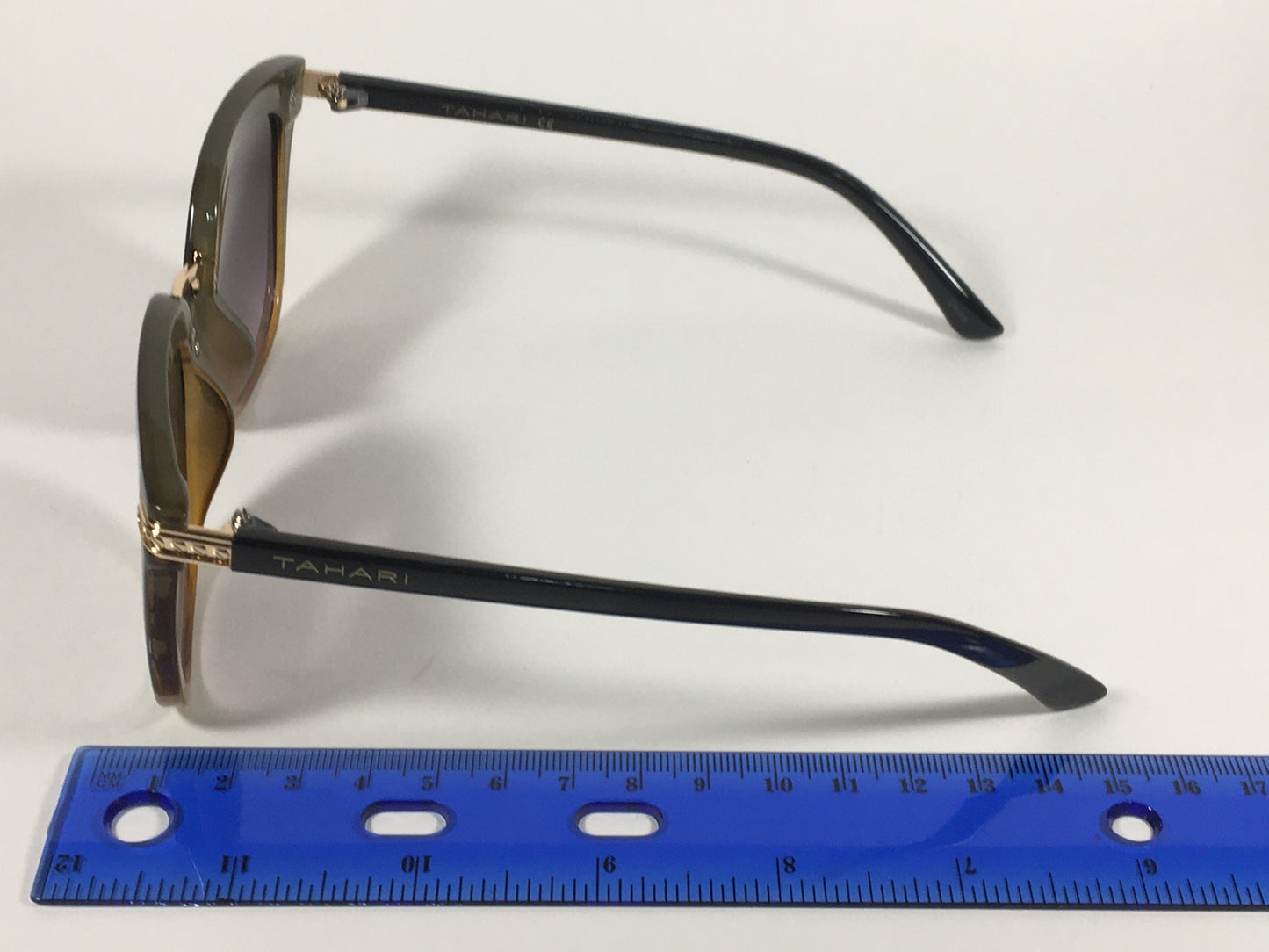 Tahari Large Cat Eye Sunglasses Black Brown Wood Plastic Frame Smoke Lens TH712 OXWD - Sunglasses