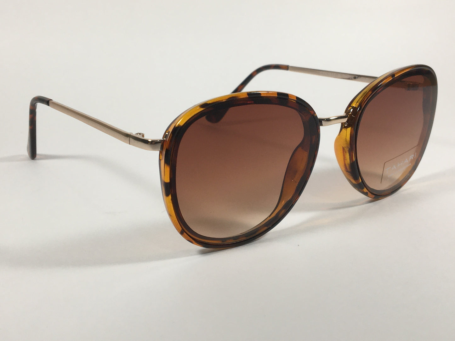 Tahari Rounded Aviator Sunglasses Brown Tortoise And Gold Frame Brown Gradient Lens TH734 TSGLD - Sunglasses