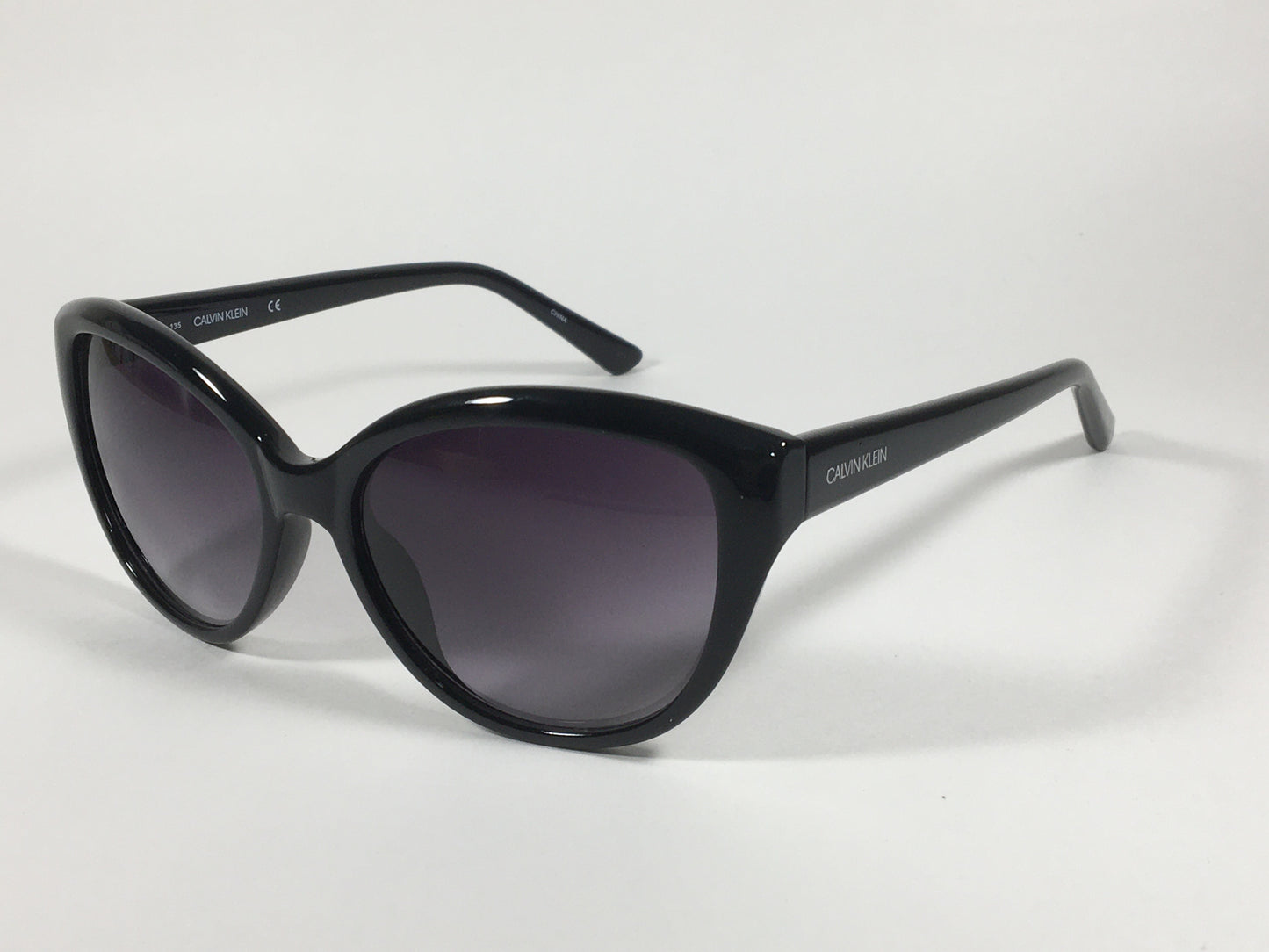 Calvin Klein Cat Eye Sunglasses CK19536S 001 Black Gloss Smoke Gradient Lens - Sunglasses