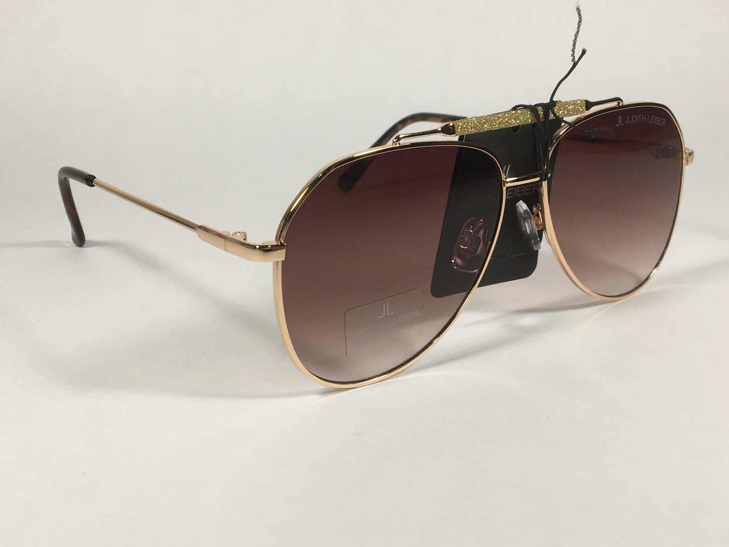 JL By Judith Leiber Lotus Aviator Sunglasses Gold Brown Frame Gold Bar Brown Gradient Lens - Sunglasses