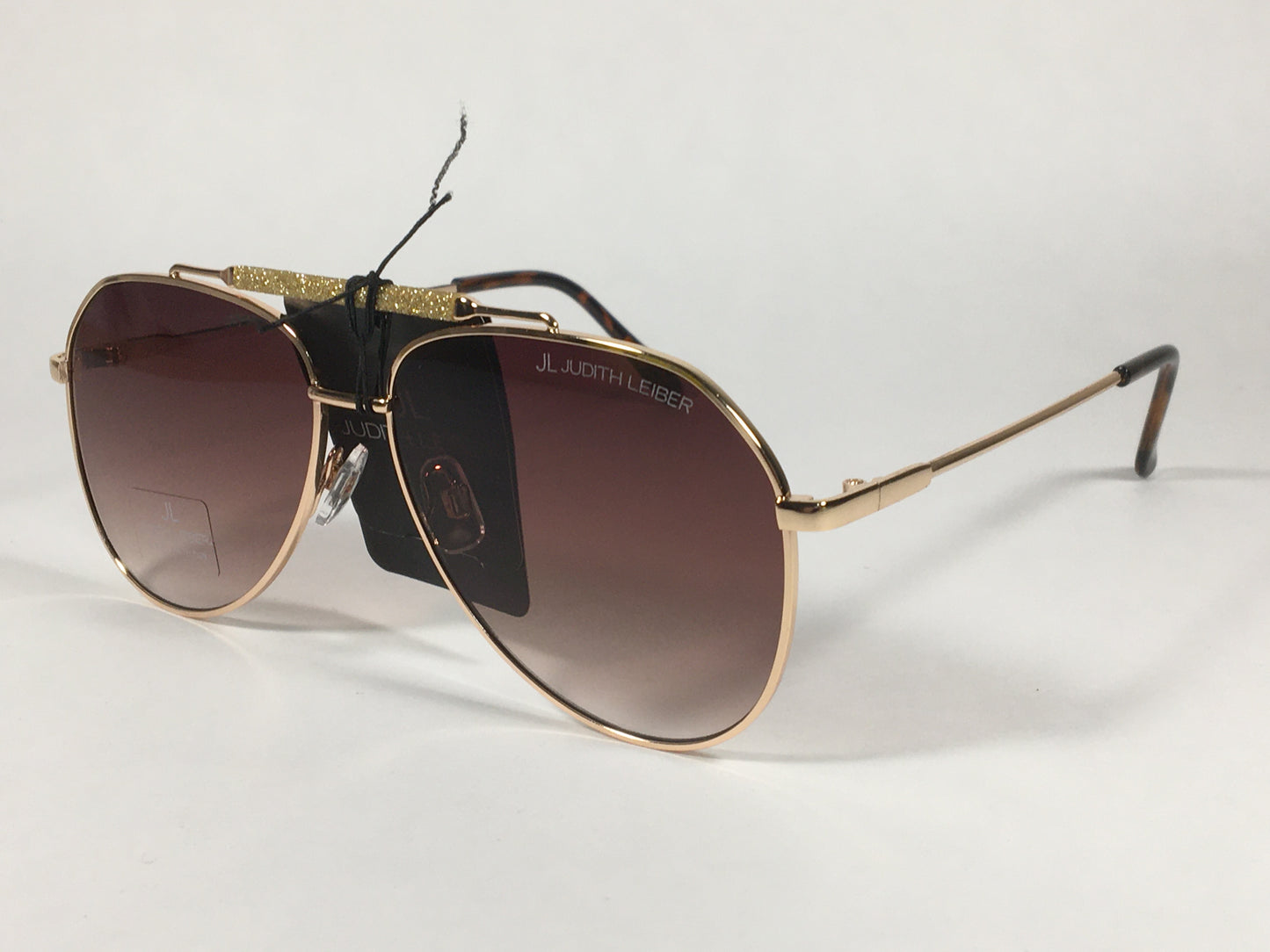 JL By Judith Leiber Lotus Aviator Sunglasses Gold Brown Frame Gold Bar Brown Gradient Lens - Sunglasses
